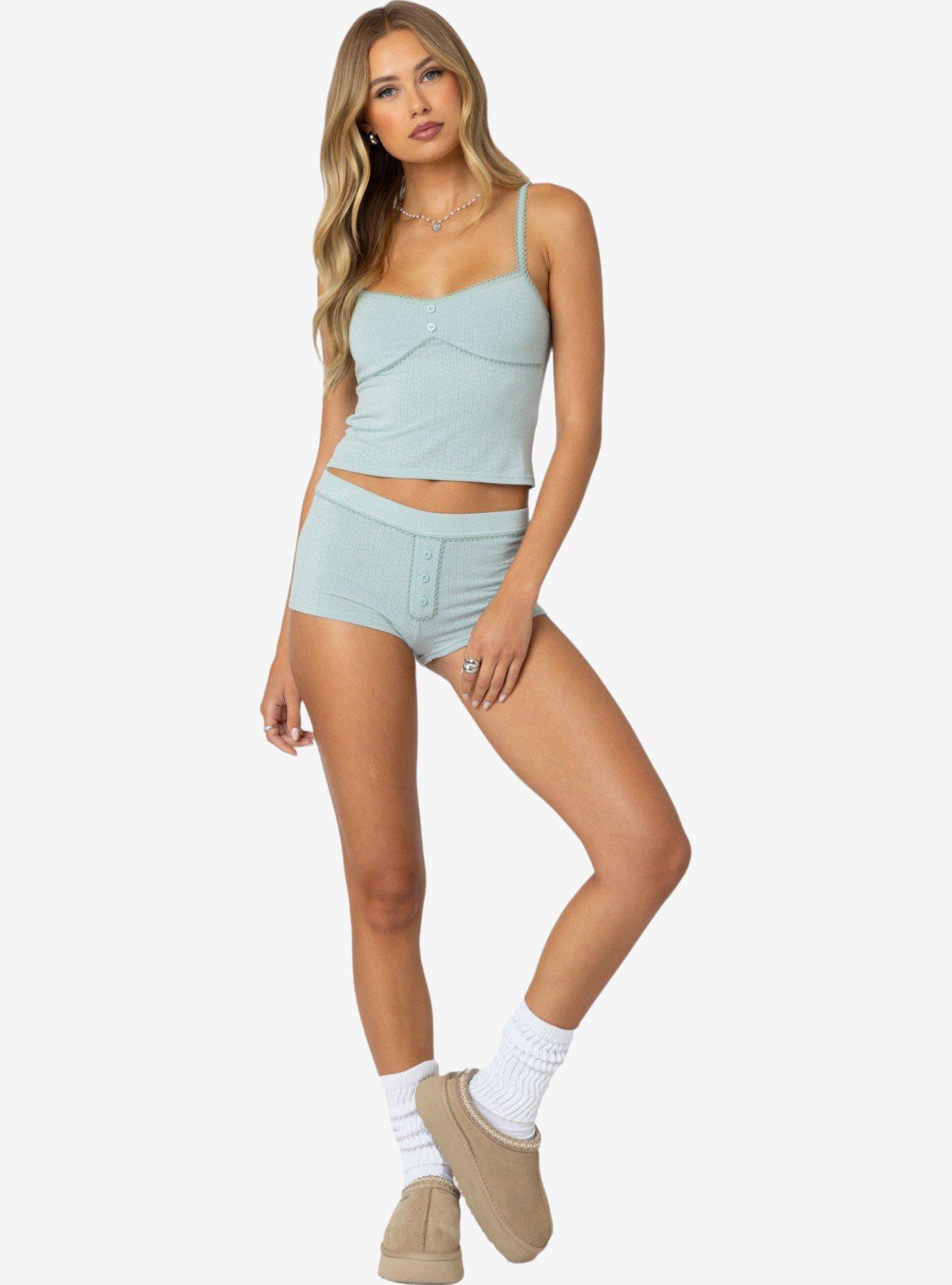 Edikted Maelle Pointelle Tank Top, GREEN, alternate