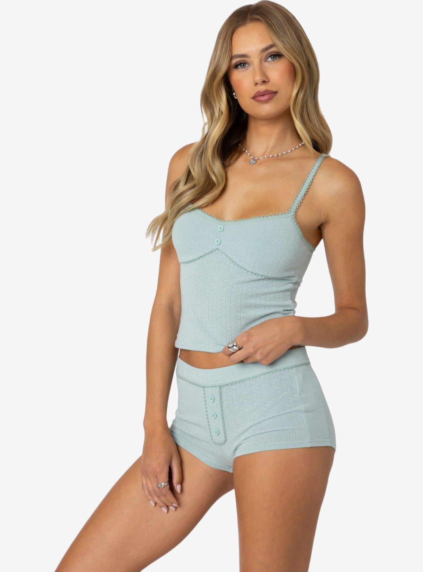 Edikted Maelle Pointelle Tank Top, GREEN, alternate
