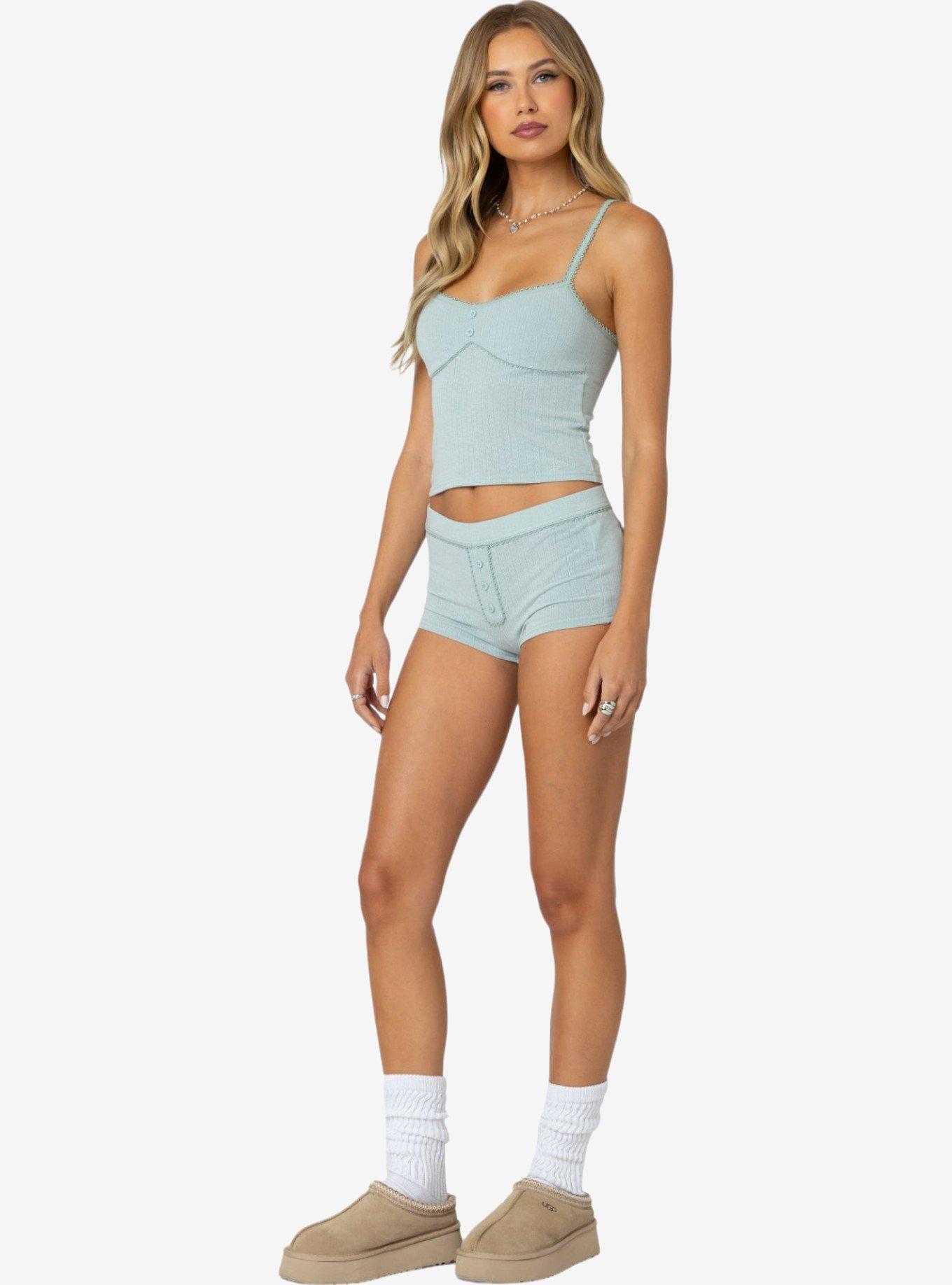 Edikted Maelle Pointelle Tank Top, GREEN, alternate