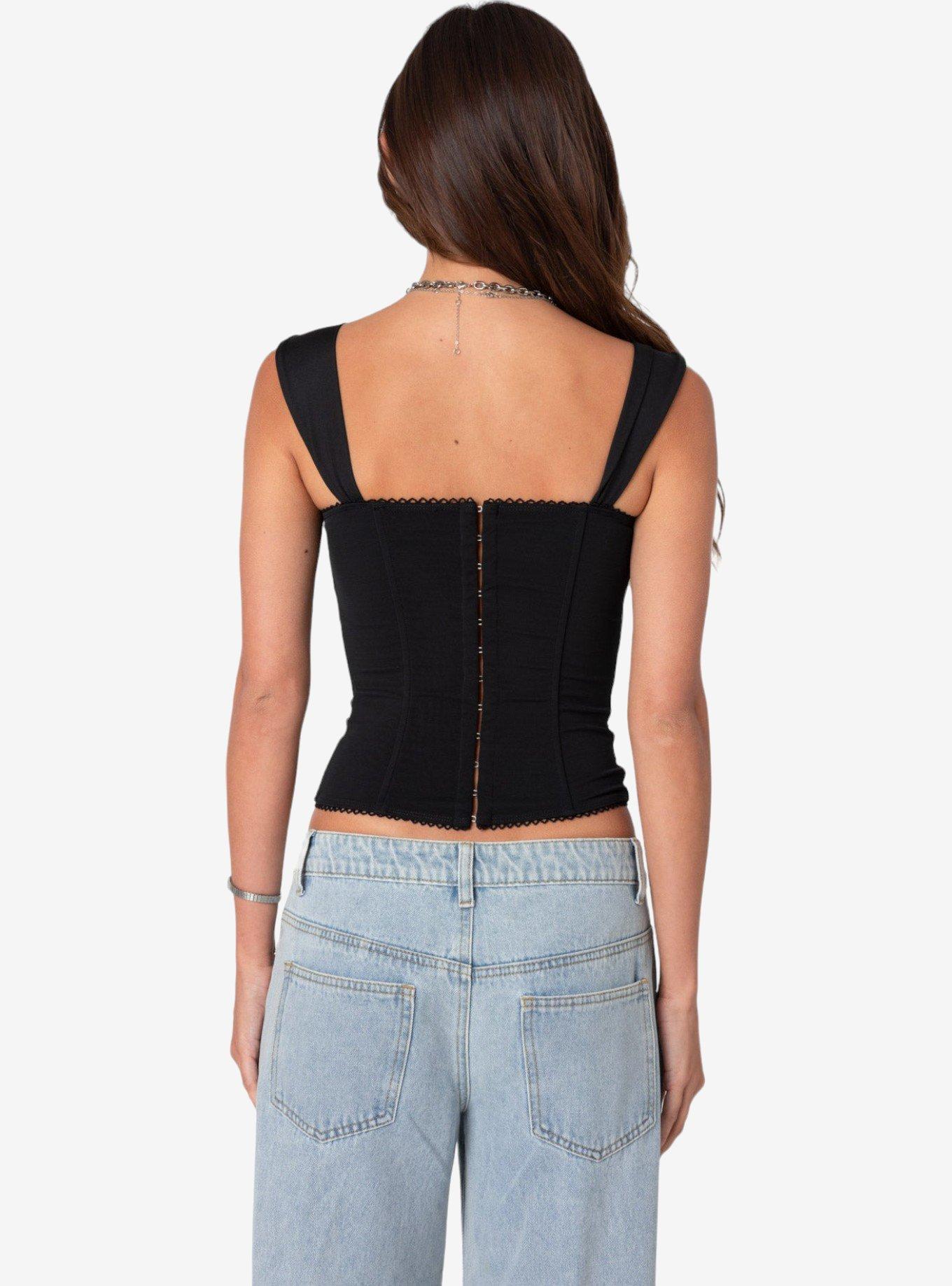 Edikted Marcella Wide Strap Mesh Corset, BLACK, alternate