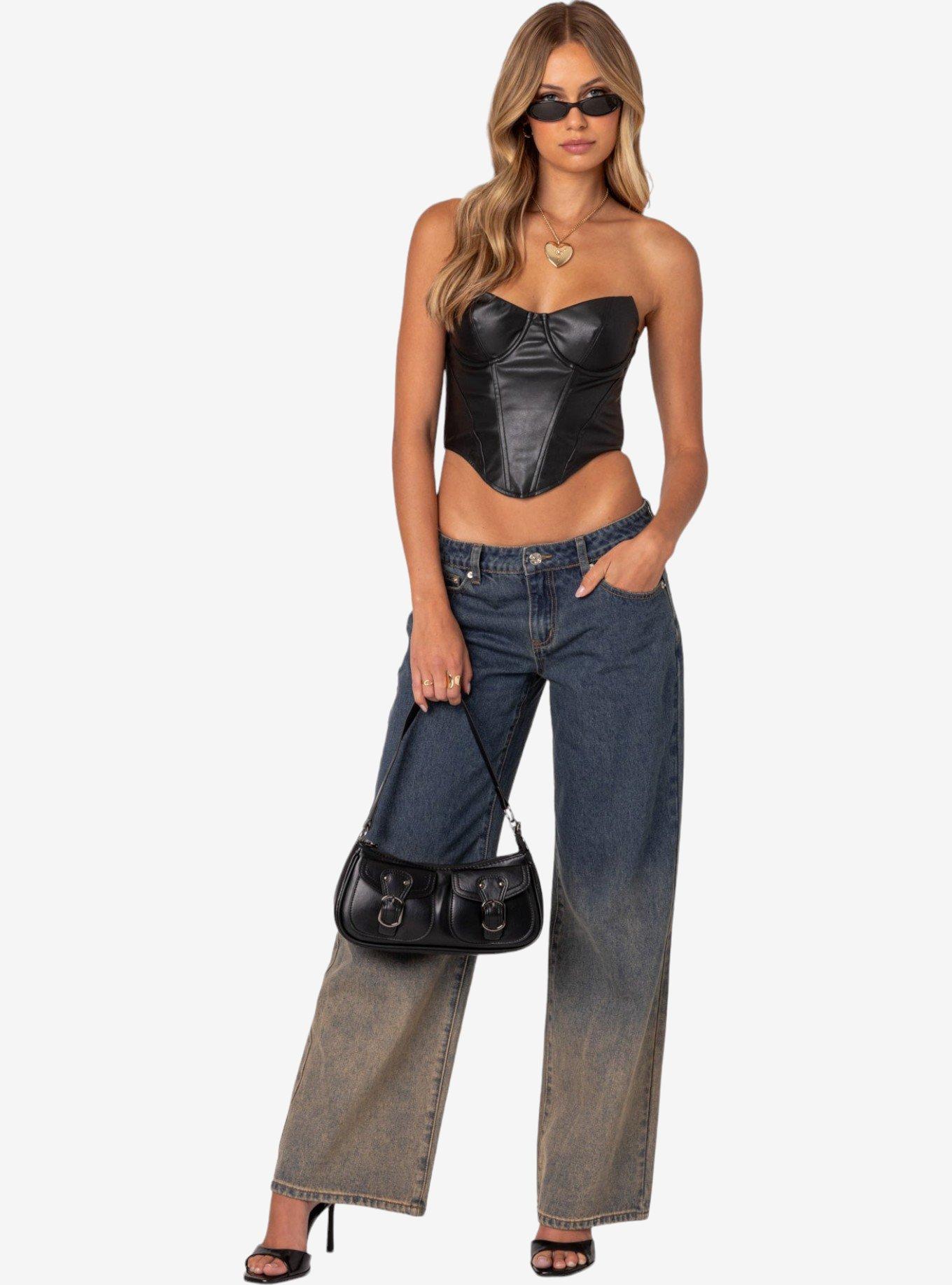 Edikted Aberdeen Faux Leather Cupped Corset, BLACK, alternate
