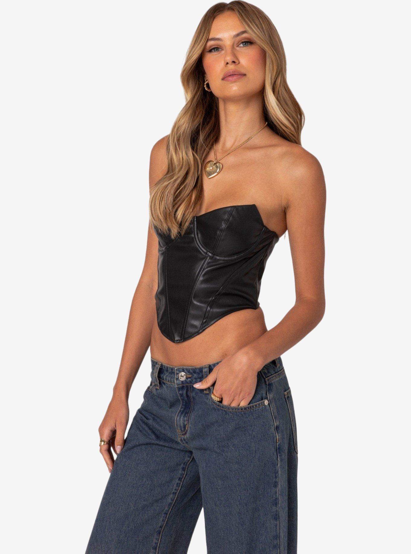 Edikted Aberdeen Faux Leather Cupped Corset, BLACK, alternate