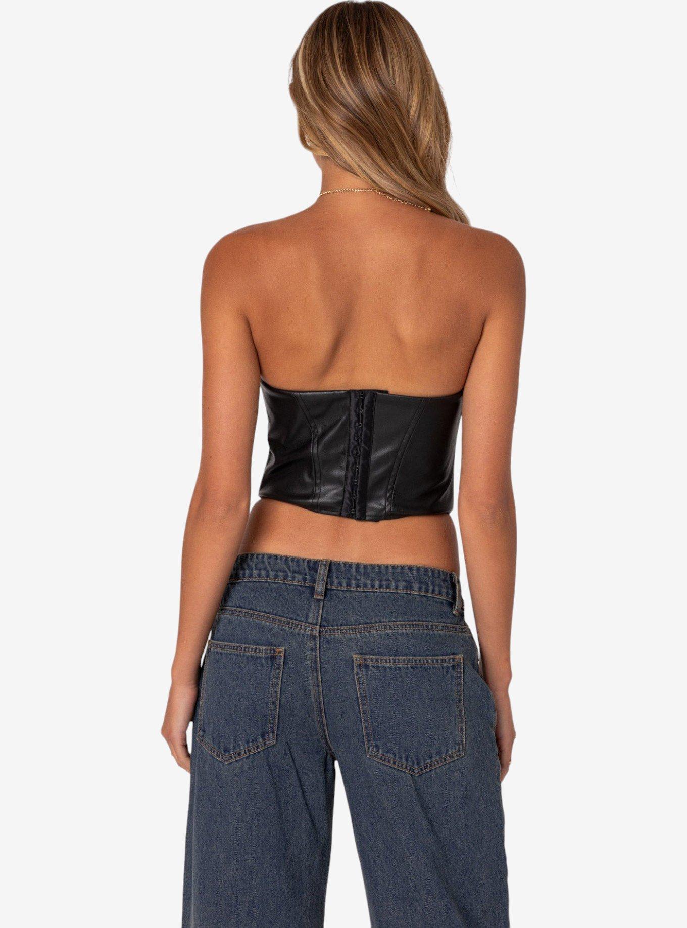 Edikted Aberdeen Faux Leather Cupped Corset, BLACK, alternate