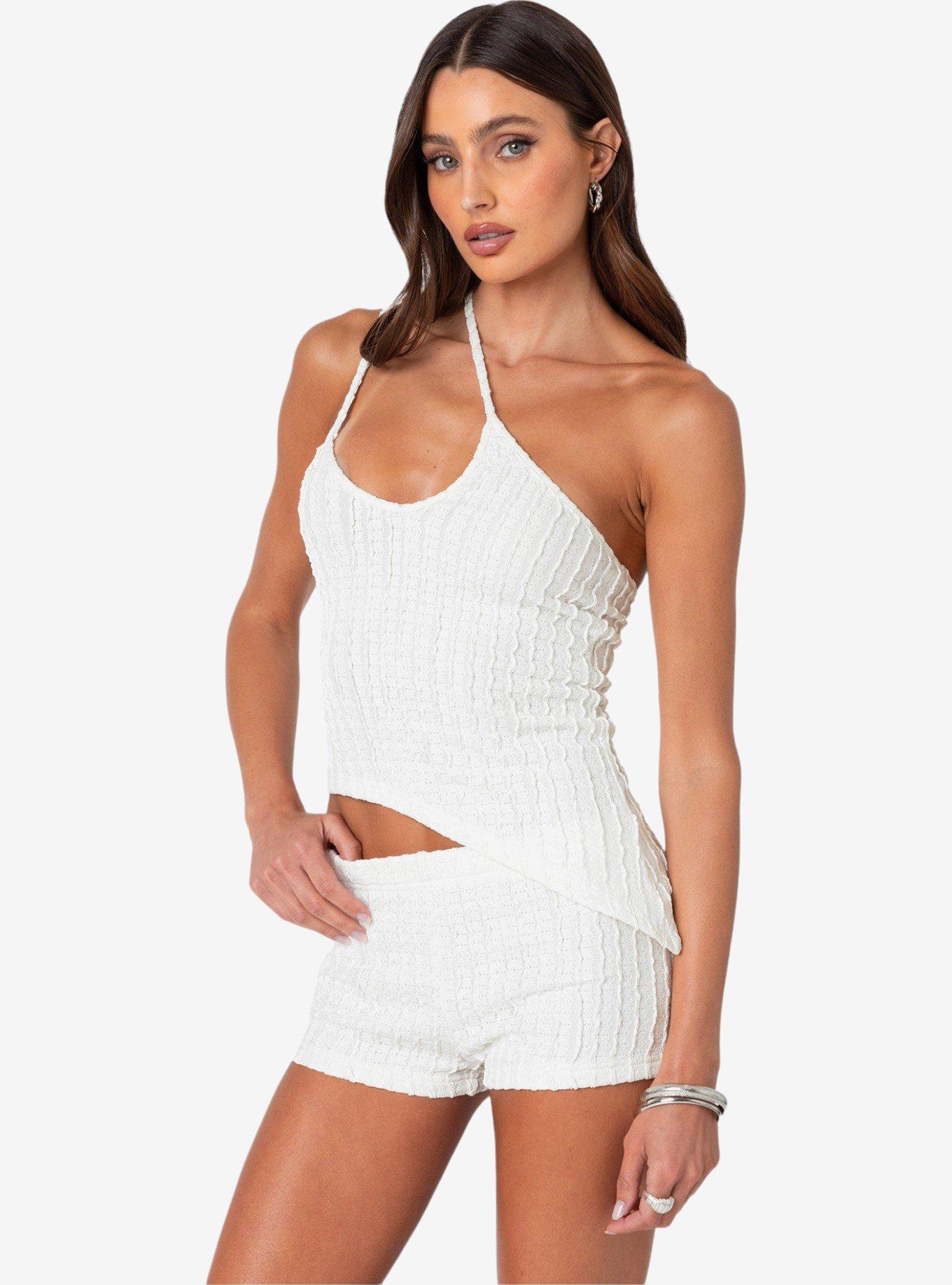 Edikted Phoebe Asymmetric Textured Knit Top, BRIGHT WHITE, alternate