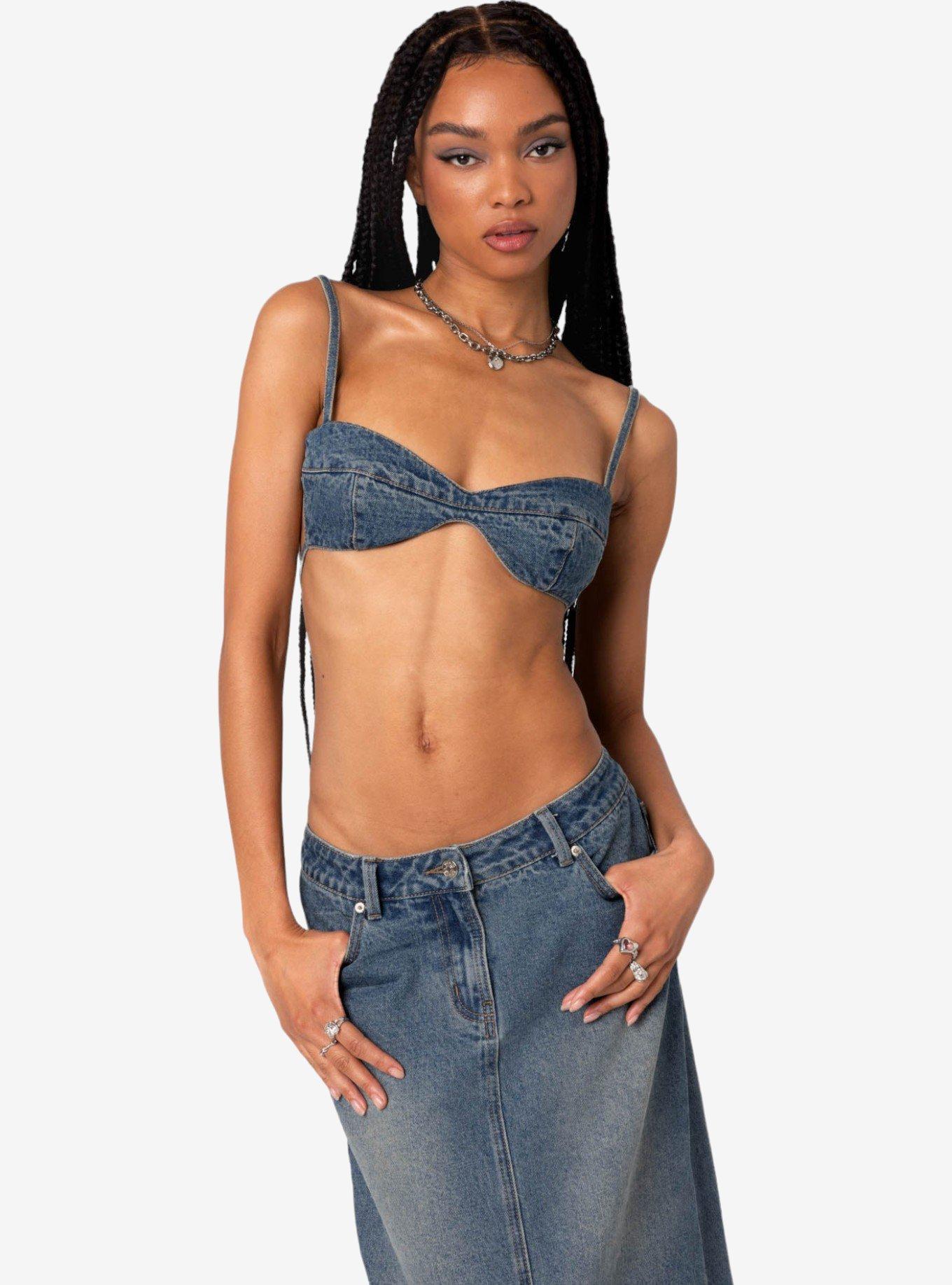 Edikted Lassy Washed Denim Bralette, BLUE, alternate