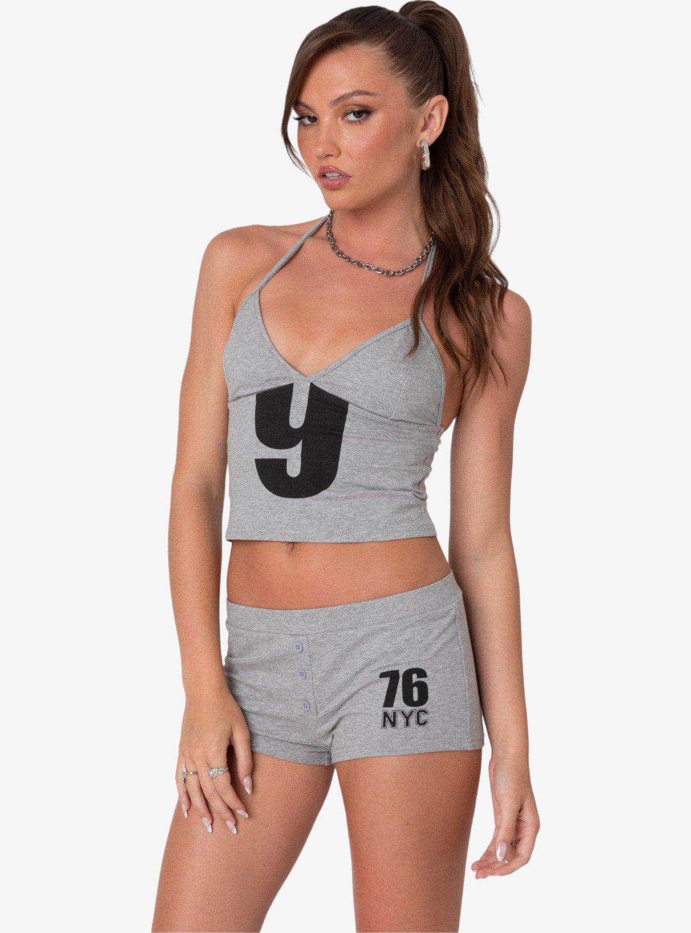 Edikted Jordan V Neck Halter Top, GREY, alternate