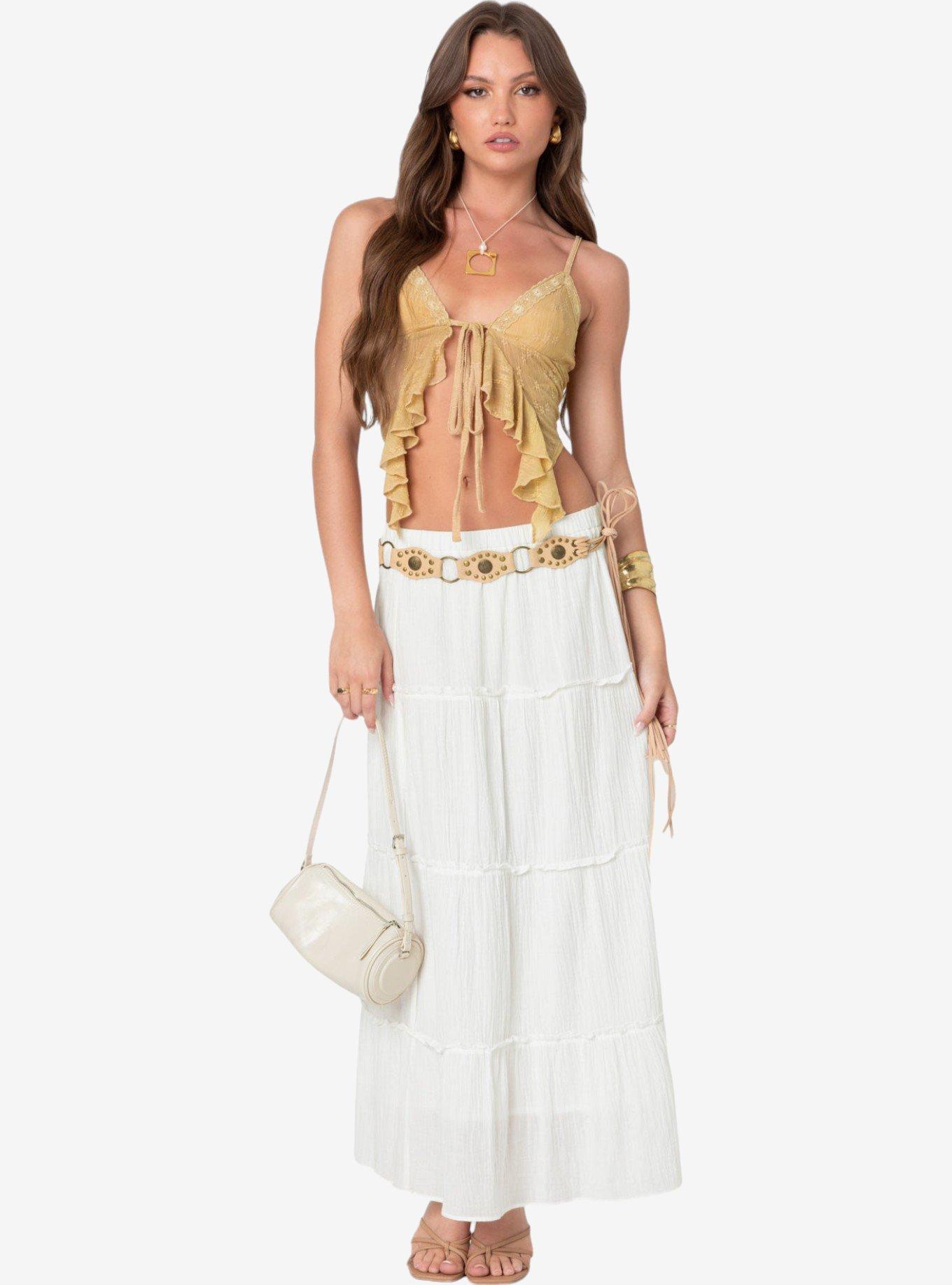 Edikted Yola Embroidered Tie Front Top, BEIGE, alternate