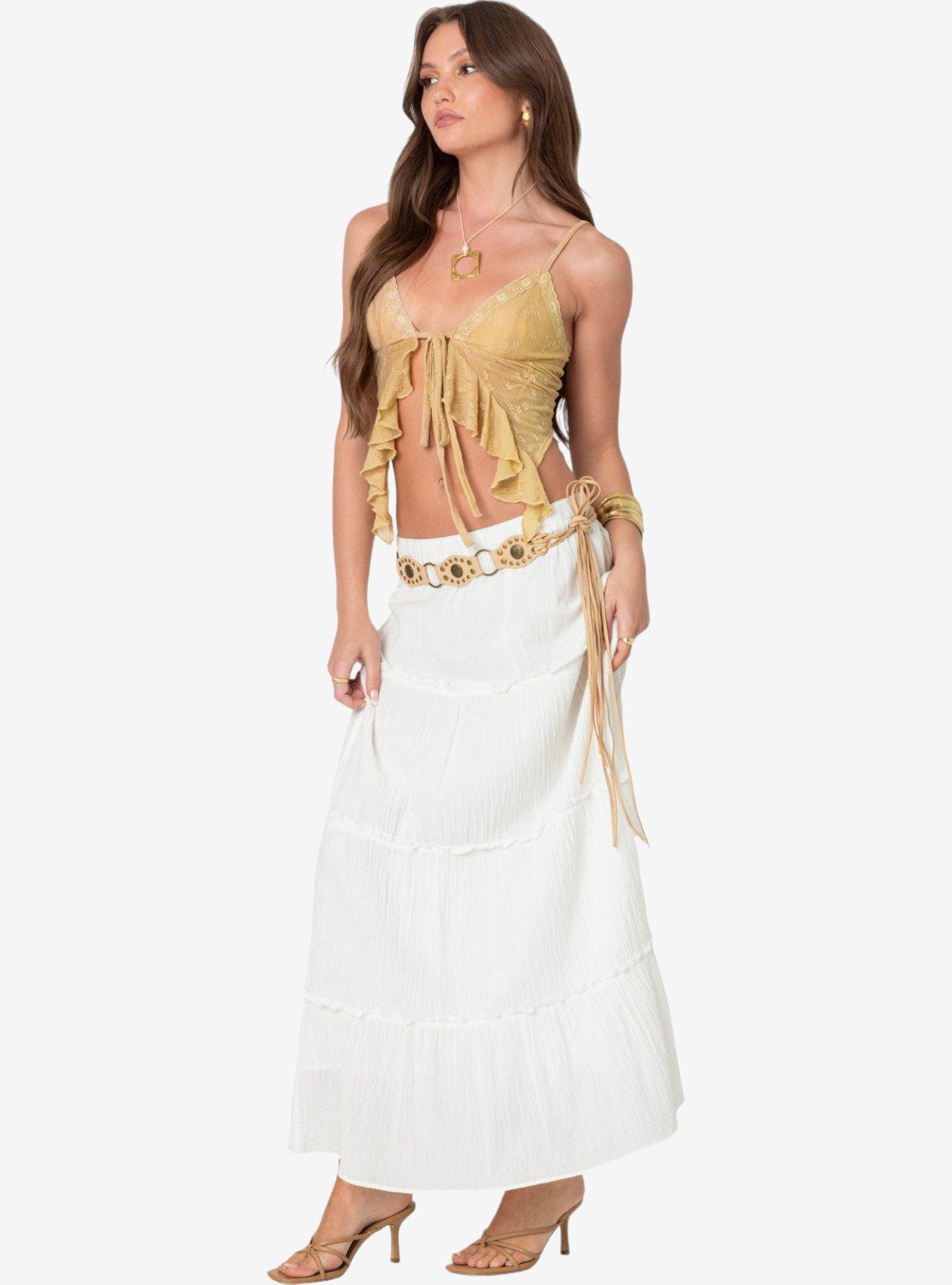 Edikted Yola Embroidered Tie Front Top, BEIGE, alternate