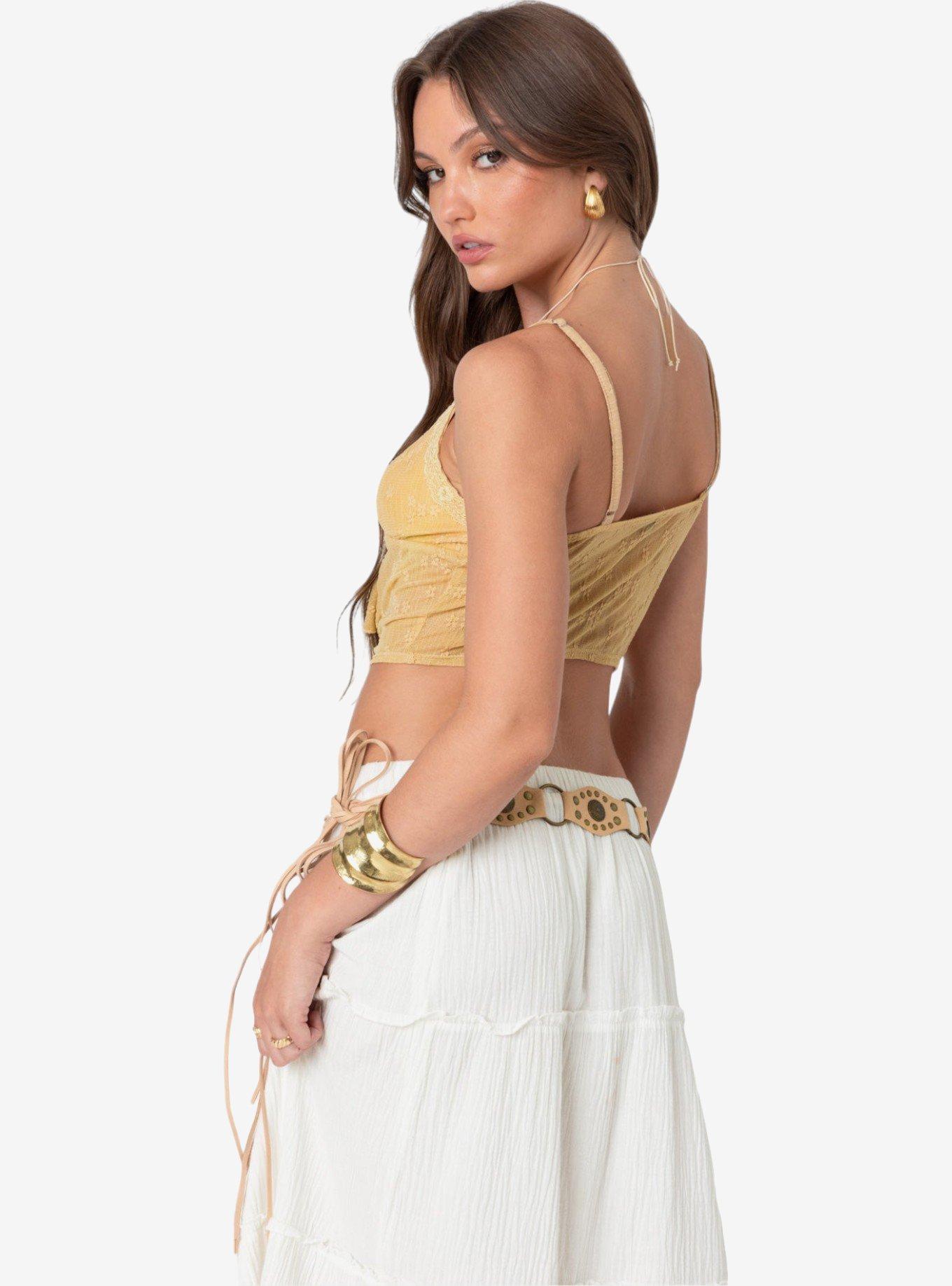Edikted Yola Embroidered Tie Front Top, BEIGE, alternate