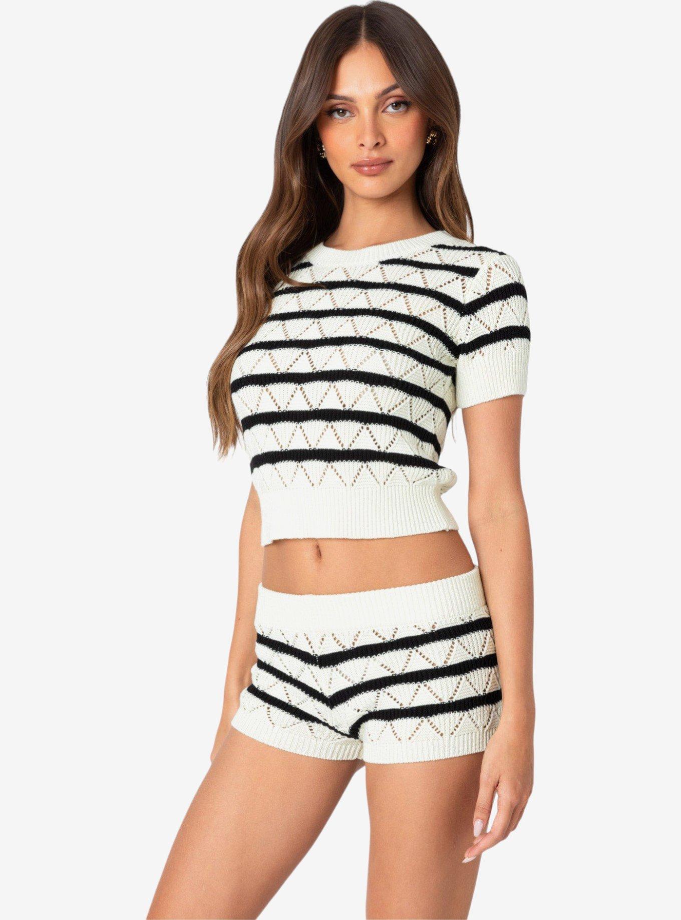 Edikted Galia Striped Knit Top, IVORY, alternate