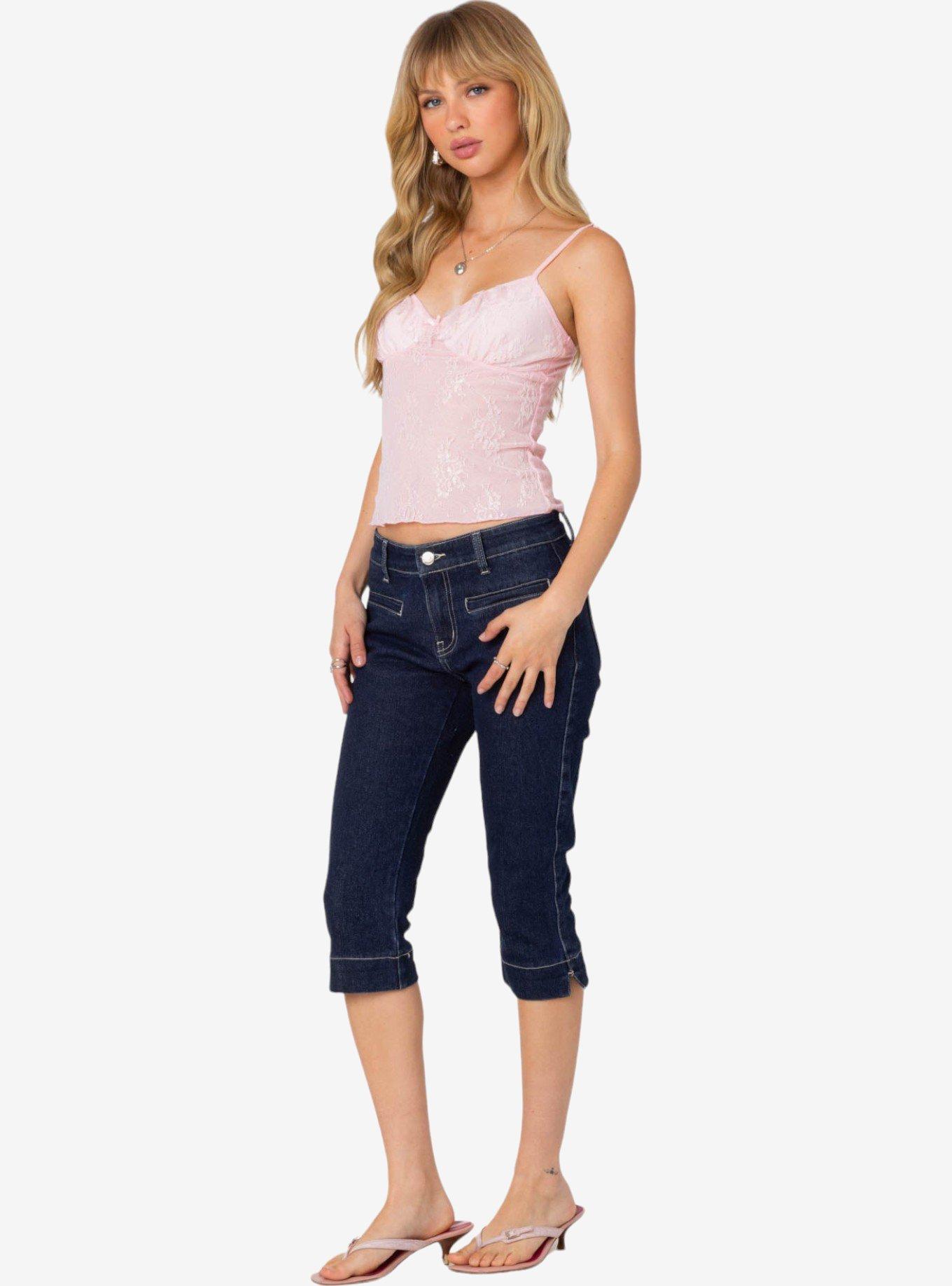 Edikted Angelina Sheer Lace Tank Top, PINK, alternate