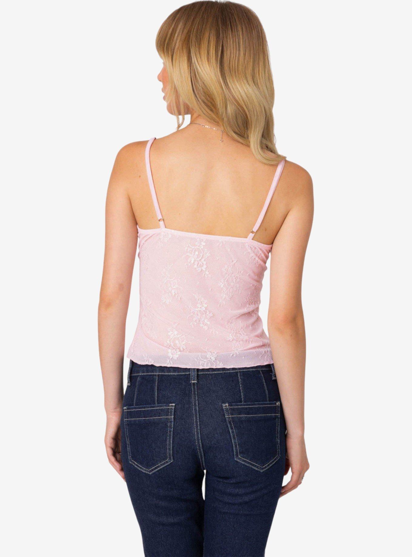 Edikted Angelina Sheer Lace Tank Top, PINK, alternate