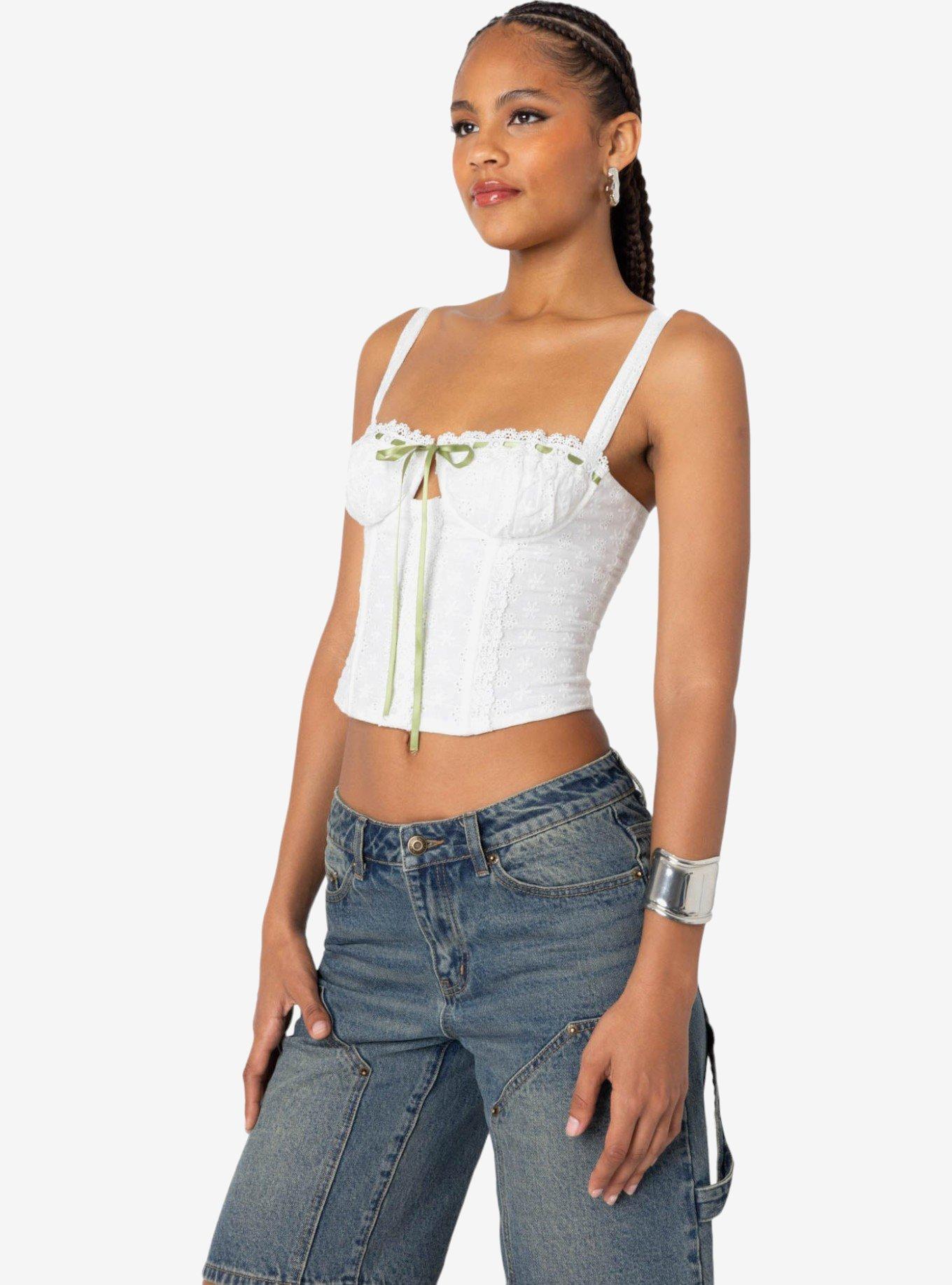 Edikted Garden Girl Ribbon Eyelet Corset, BRIGHT WHITE, alternate