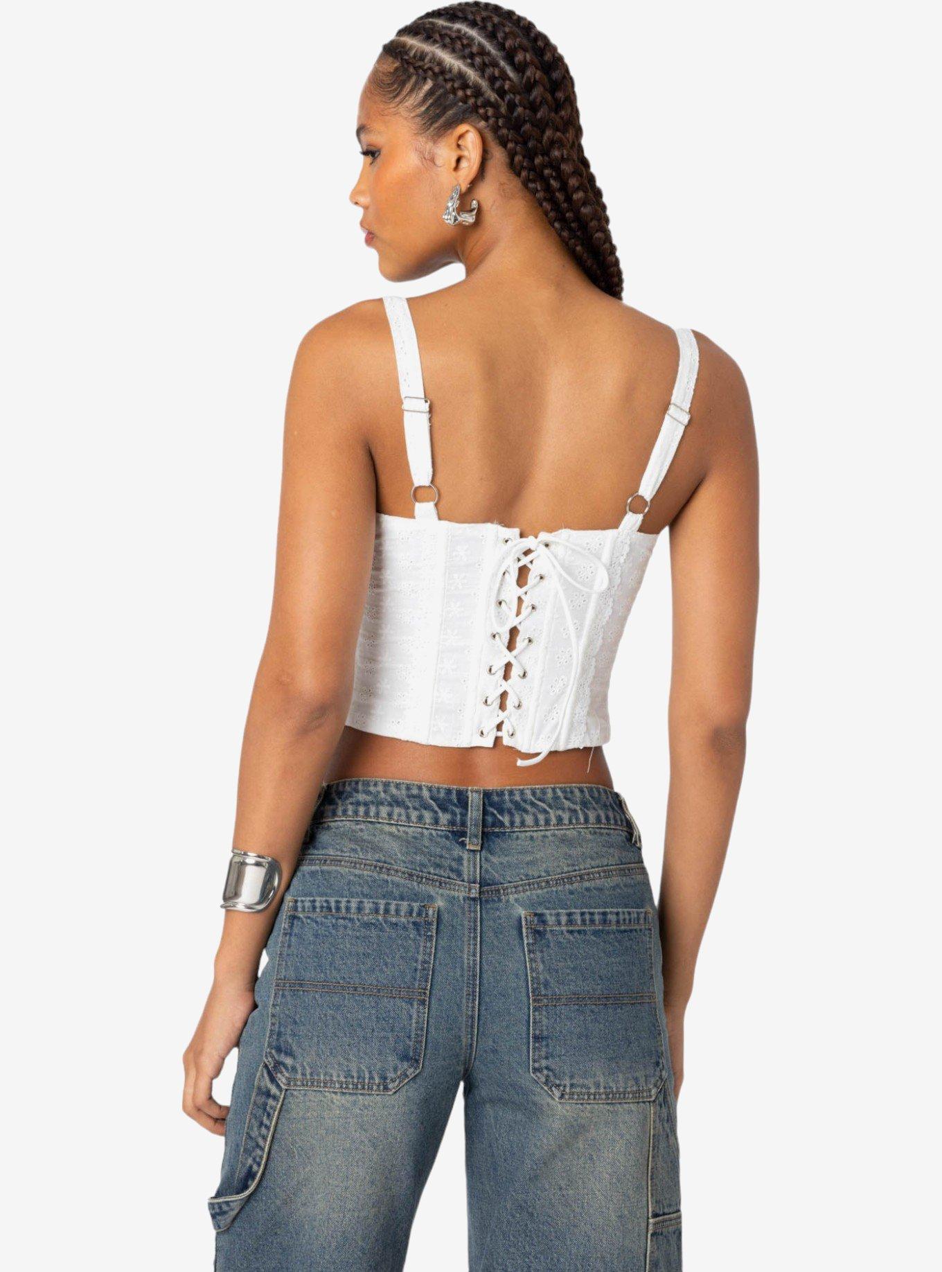 Edikted Garden Girl Ribbon Eyelet Corset, BRIGHT WHITE, alternate