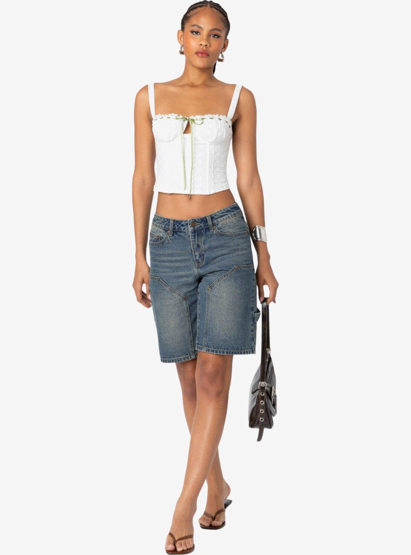 Edikted Garden Girl Ribbon Eyelet Corset, BRIGHT WHITE, alternate