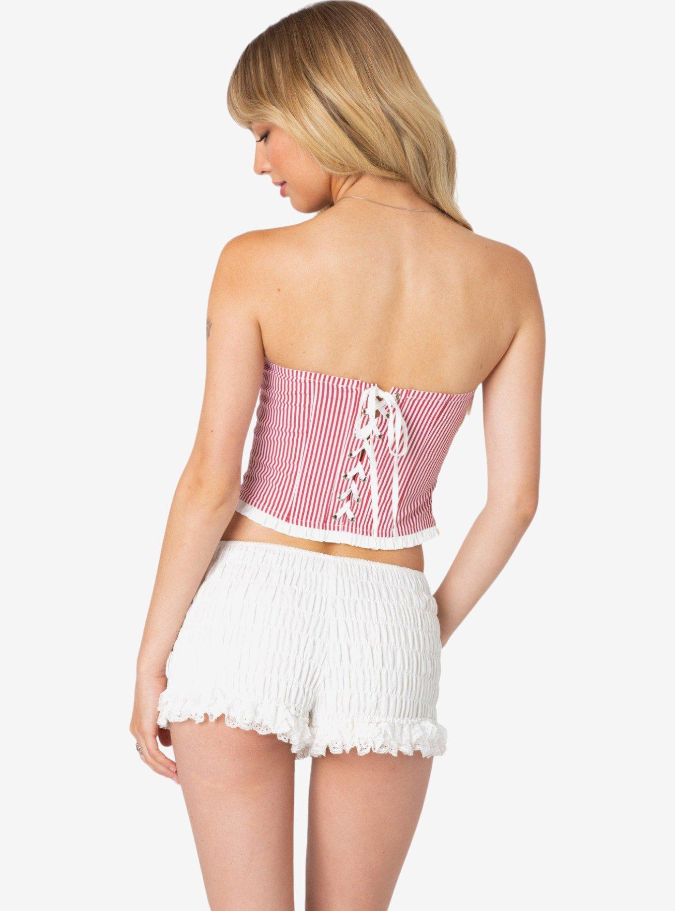 Edikted Hamilton Pinstripe Poplin Corset, RED, alternate