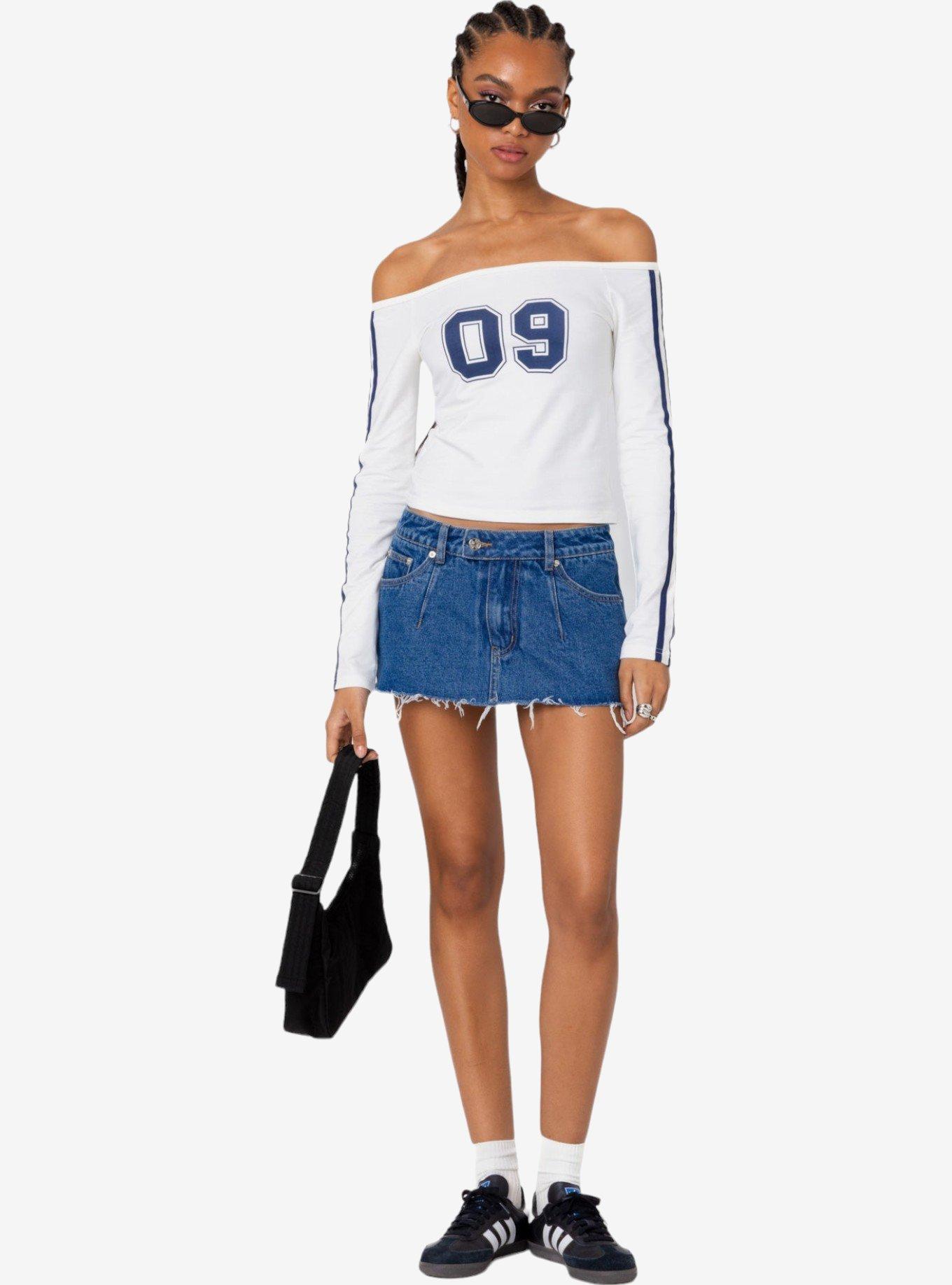 Edikted 90'S Off Shoulder Long Sleeve T Shirt, BRIGHT WHITE, alternate