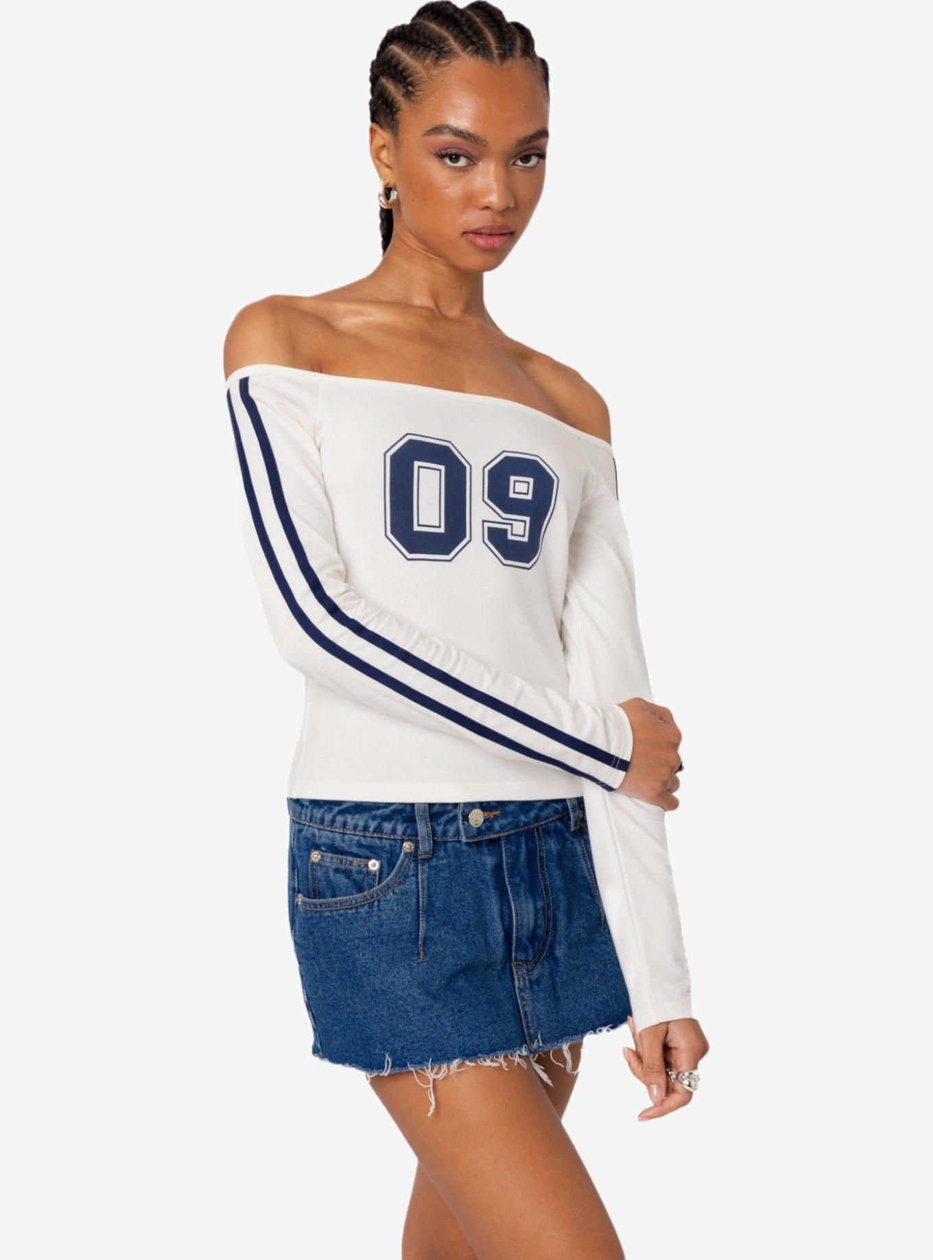 Edikted 90'S Off Shoulder Long Sleeve T Shirt, BRIGHT WHITE, alternate