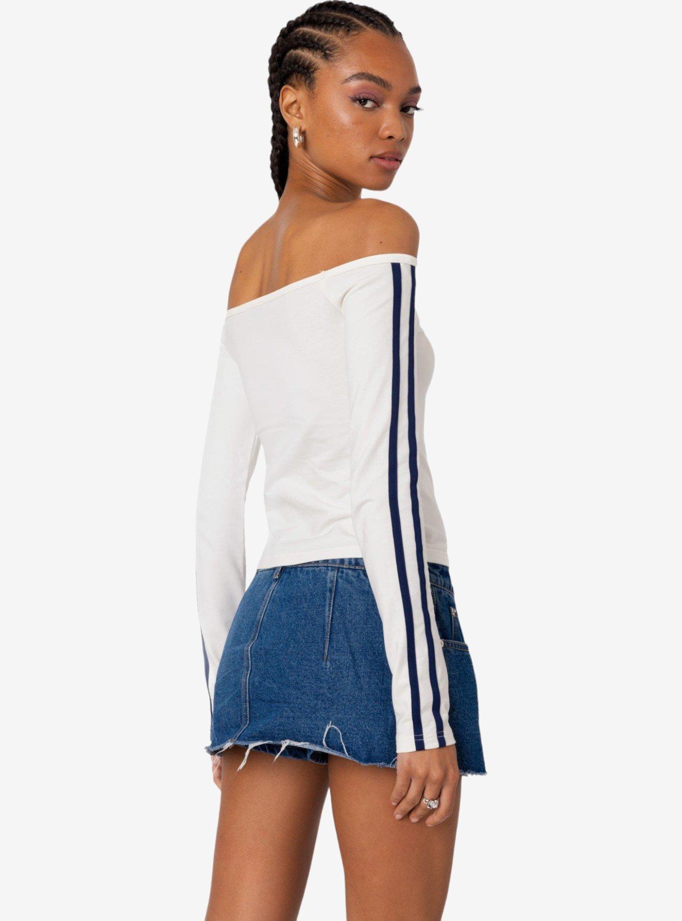 Edikted 90'S Off Shoulder Long Sleeve T Shirt, BRIGHT WHITE, alternate