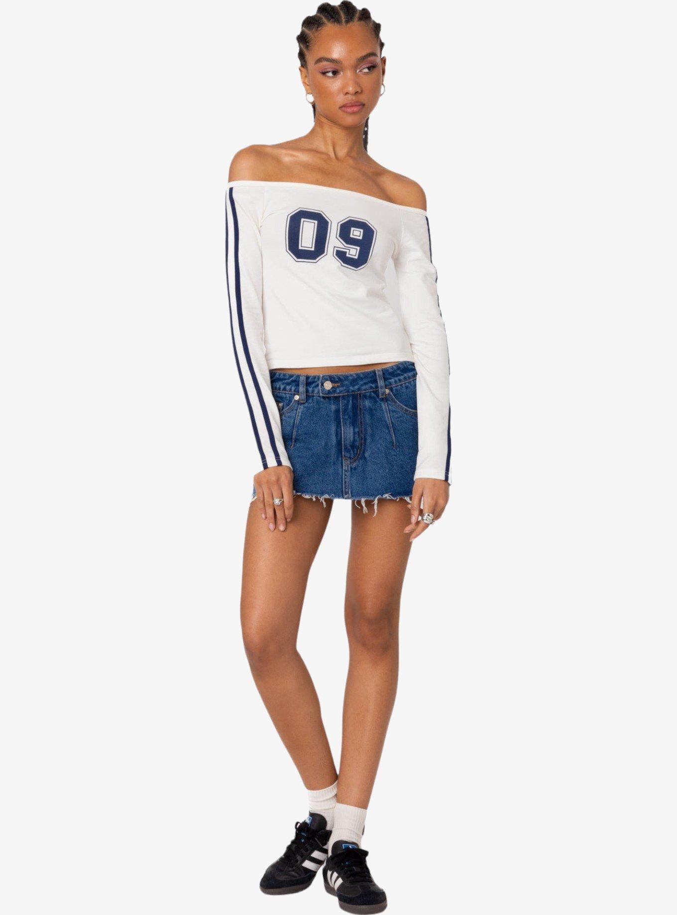 Edikted 90'S Off Shoulder Long Sleeve T Shirt, BRIGHT WHITE, alternate