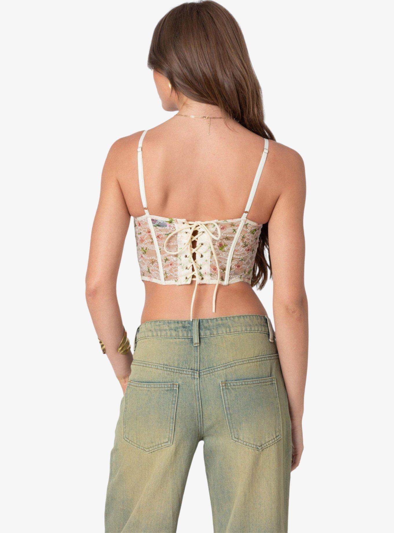 Edikted Embroidered Sheer Lace Corset, IVORY, alternate