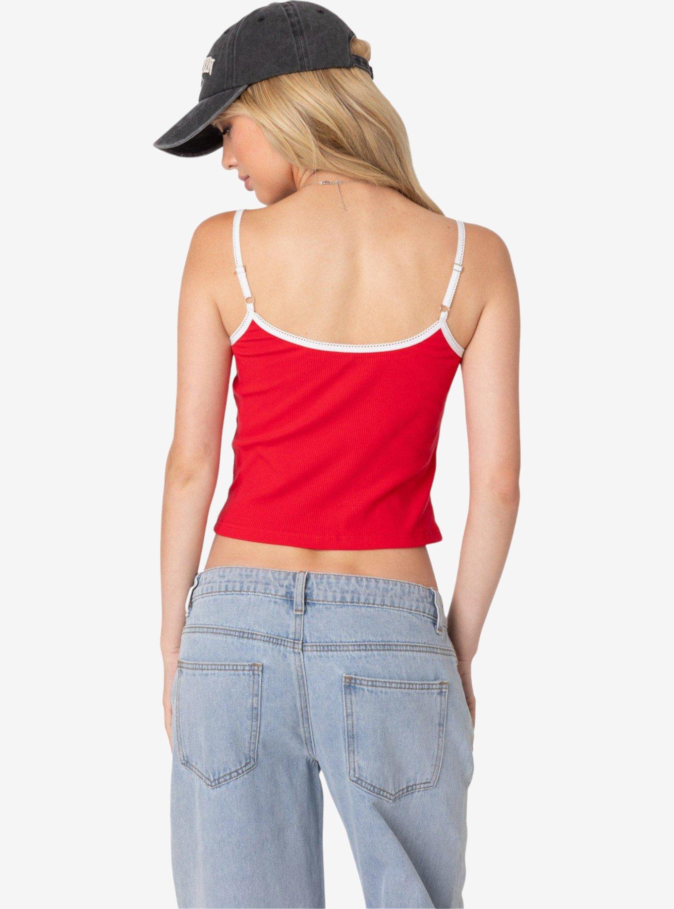 Edikted Franky Ribbed Contrast Tank Top, RED, alternate