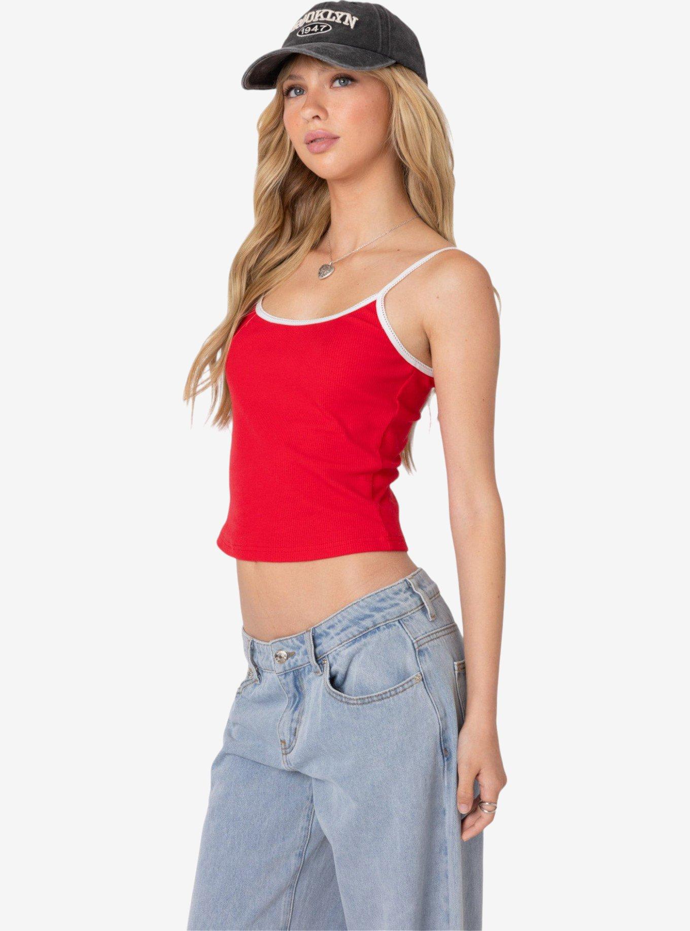 Edikted Franky Ribbed Contrast Tank Top, RED, alternate