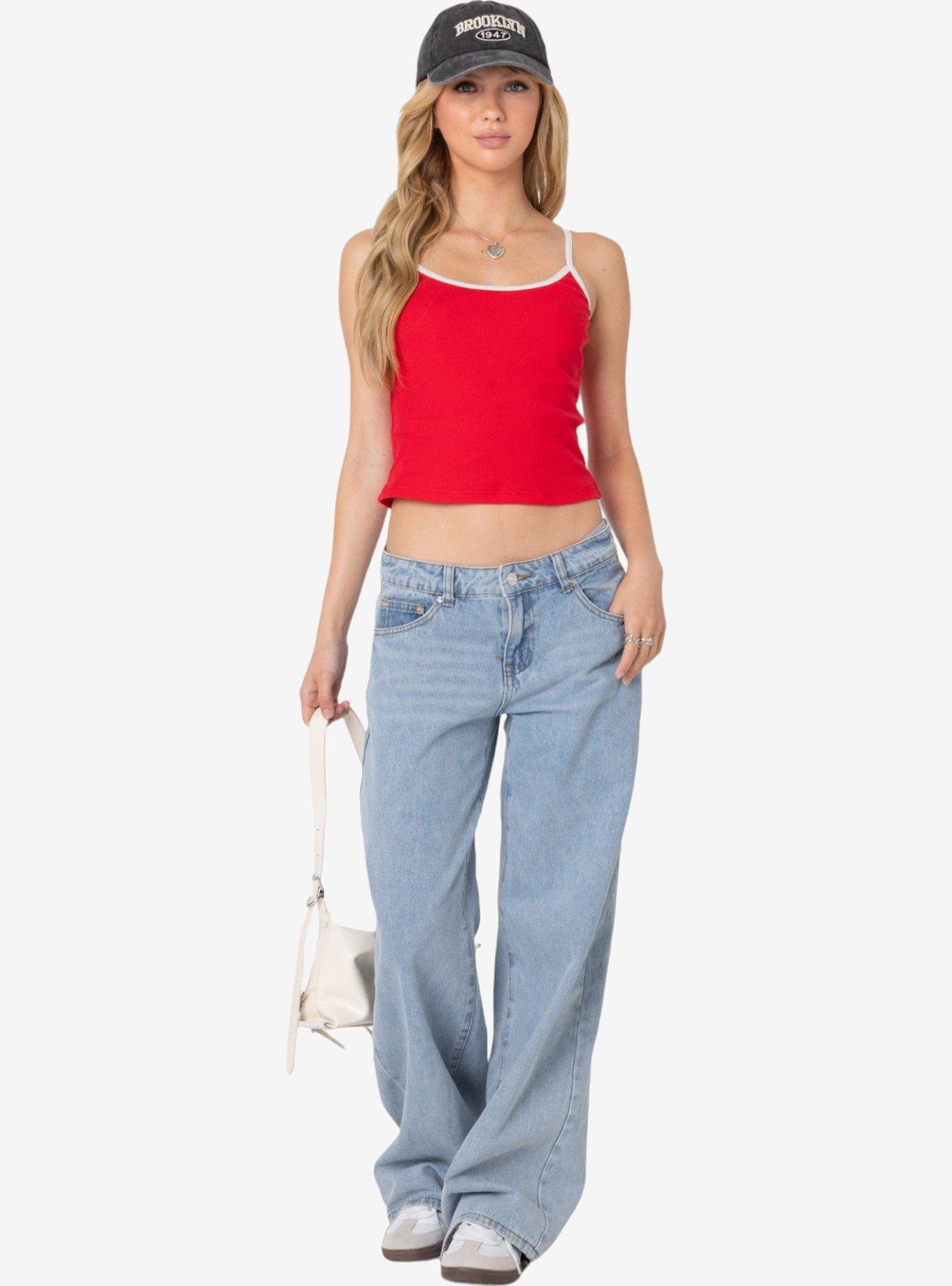 Edikted Franky Ribbed Contrast Tank Top, RED, alternate