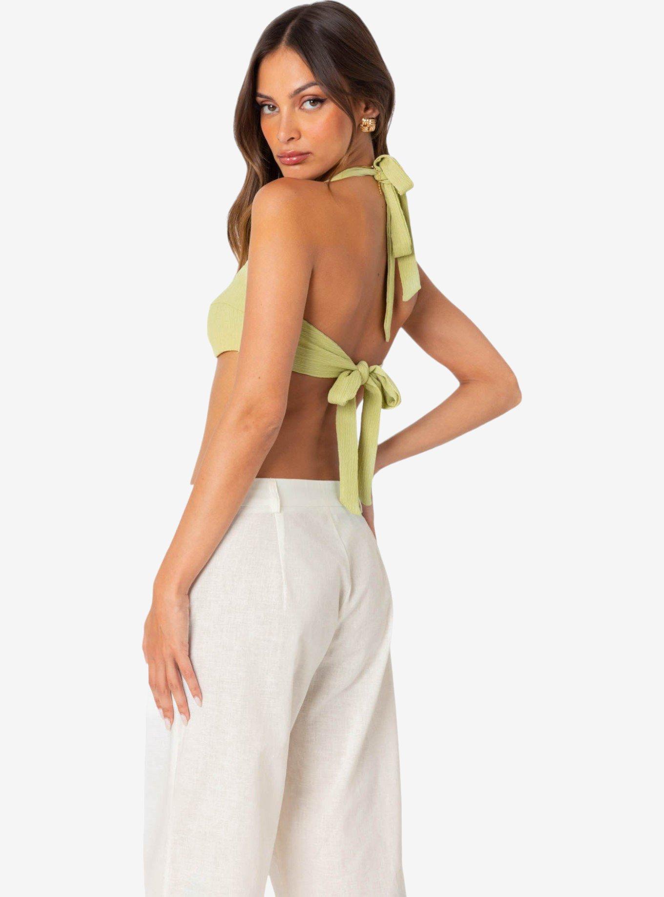 Edikted Twisty Textured Bra Top, GREEN, alternate