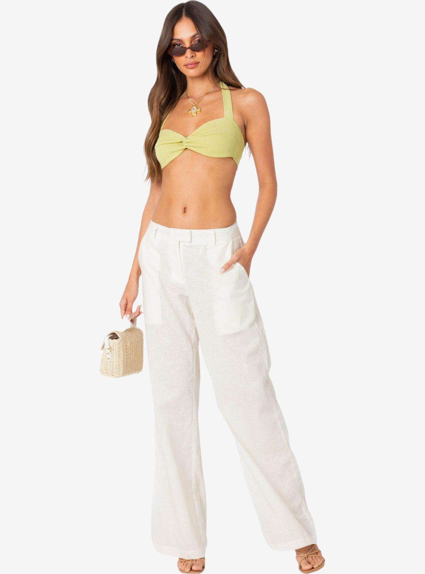 Edikted Twisty Textured Bra Top, GREEN, alternate