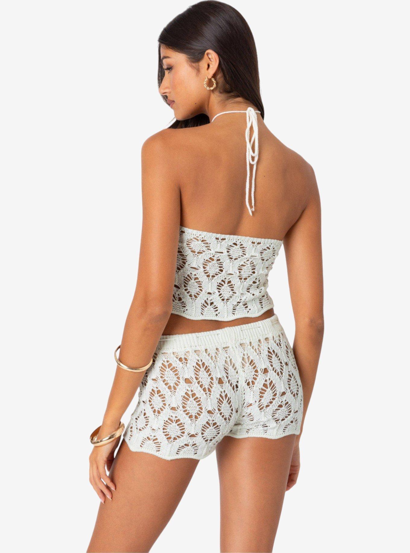 Edikted Peach Open Crochet Top, BRIGHT WHITE, alternate