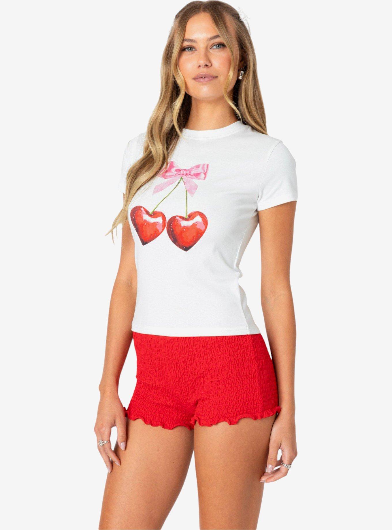 Edikted Cherry Heart T Shirt, BRIGHT WHITE, alternate