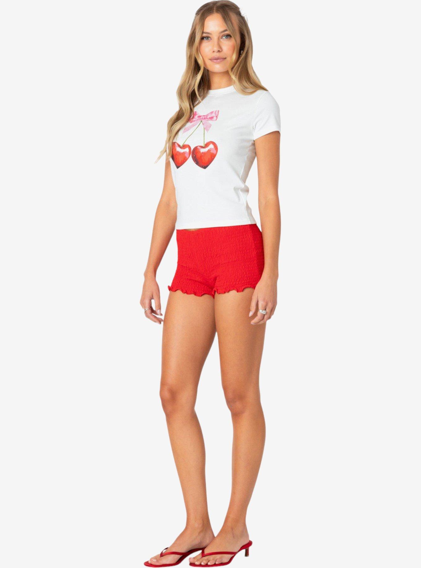 Edikted Cherry Heart T Shirt, BRIGHT WHITE, alternate