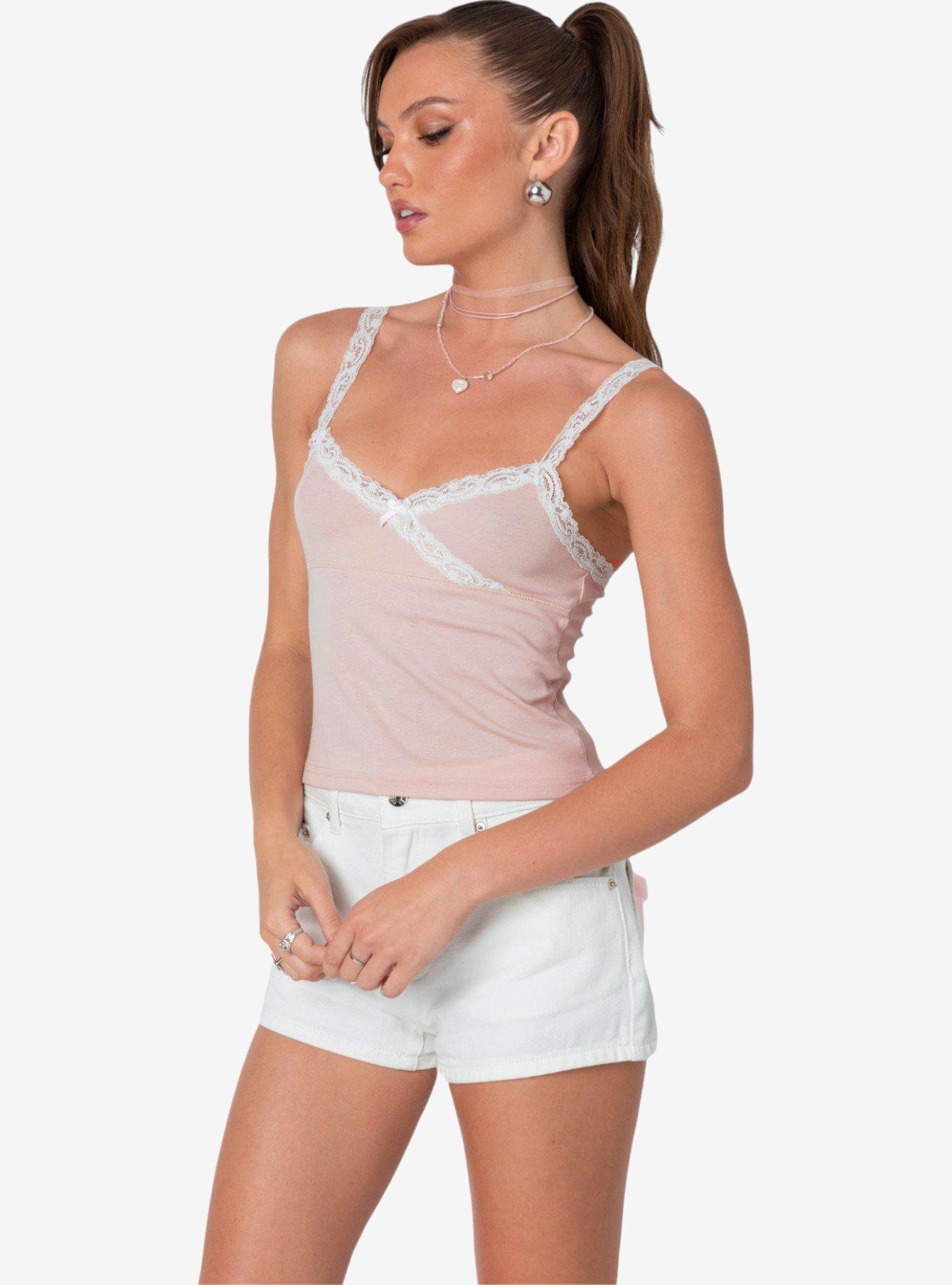 Edikted Amilia Lace Trim Tank Top, PINK, alternate