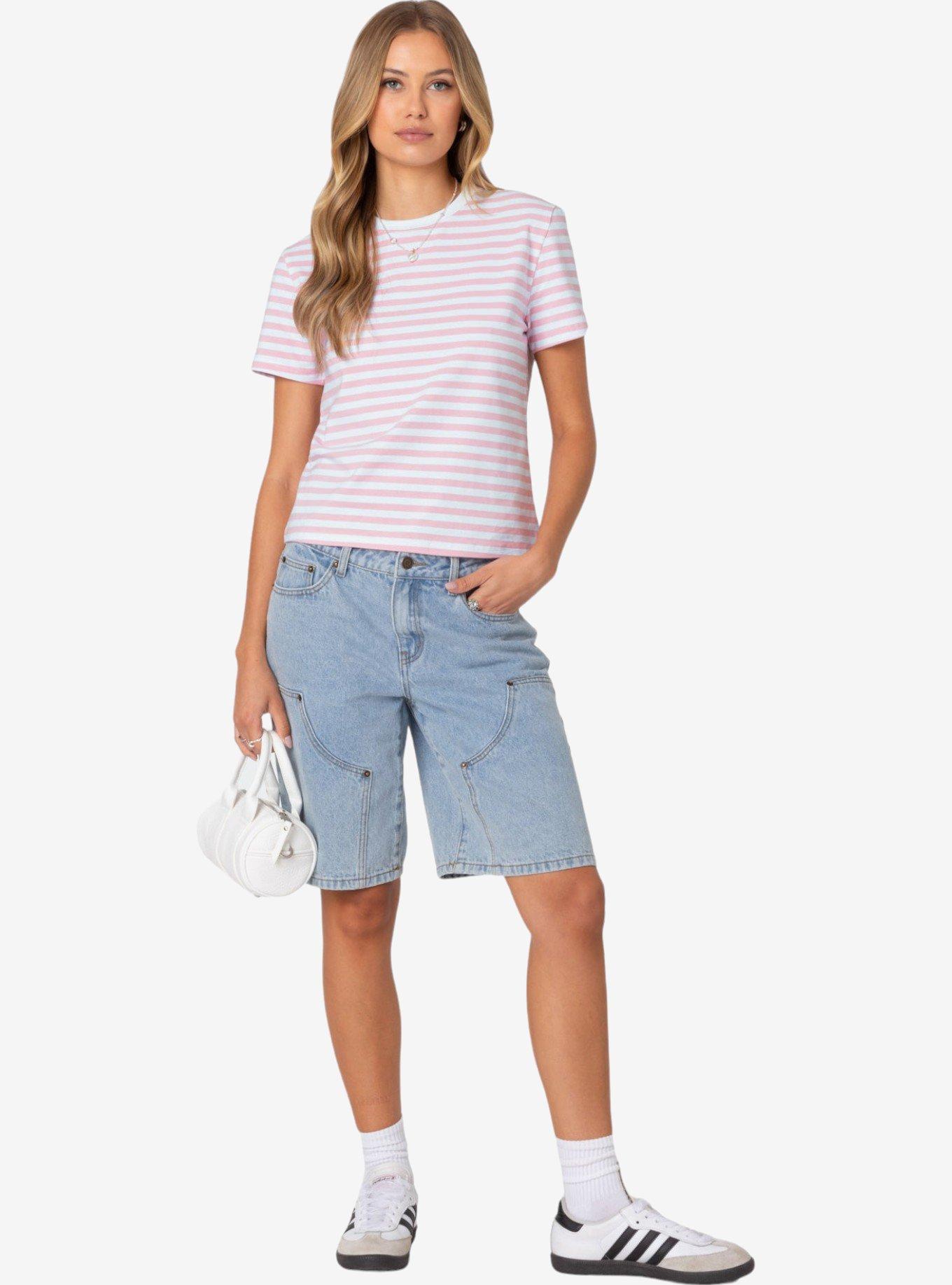 Edikted Callahan Striped T Shirt, PINK, alternate