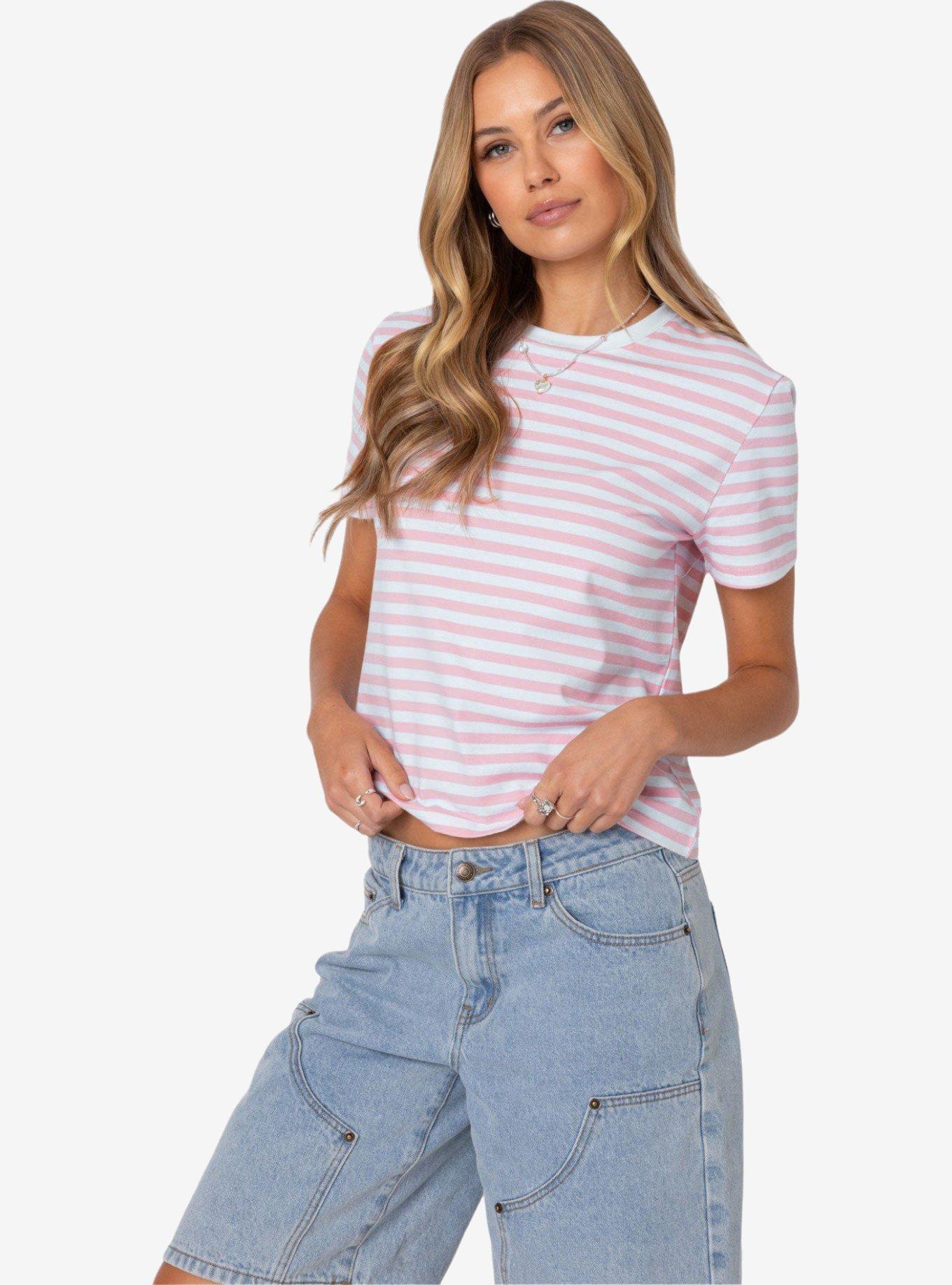 Edikted Callahan Striped T Shirt, PINK, alternate