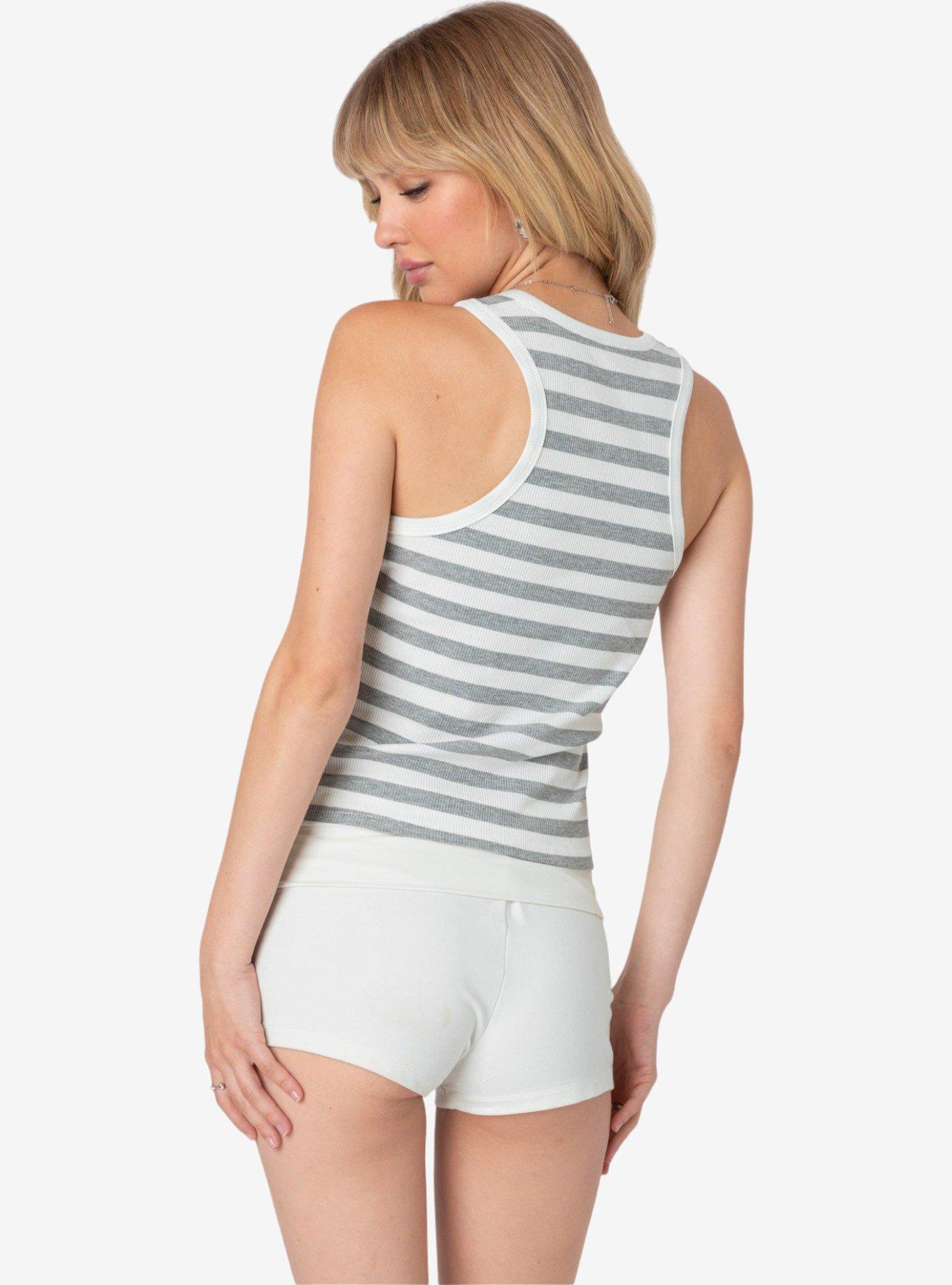 Edikted Racer Striped Ribbed Tank Top, GREY, alternate