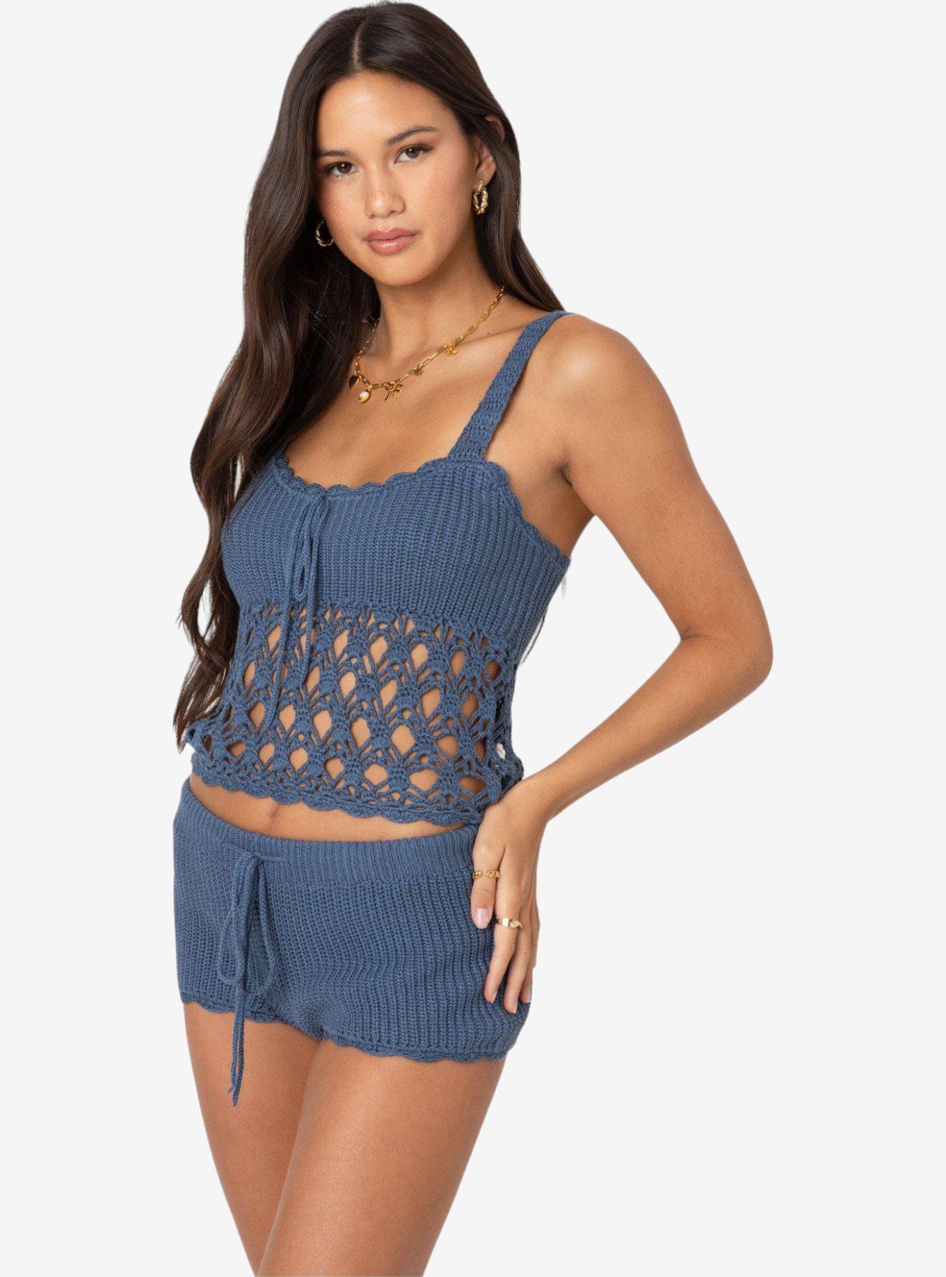 Edikted Danika Crochet Top, BLUE, alternate