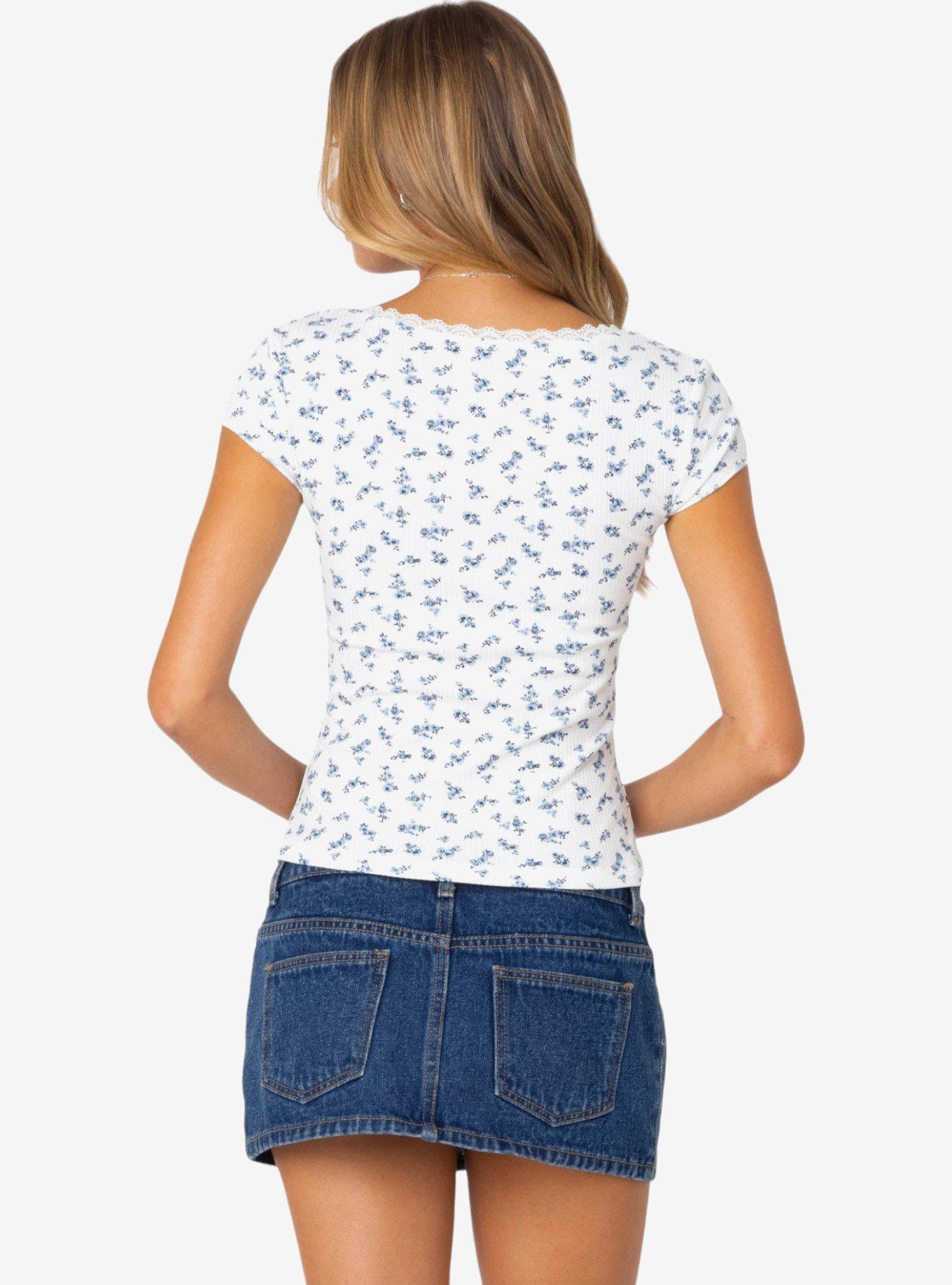 Edikted Orly Floral Ribbed Top, BRIGHT WHITE, alternate