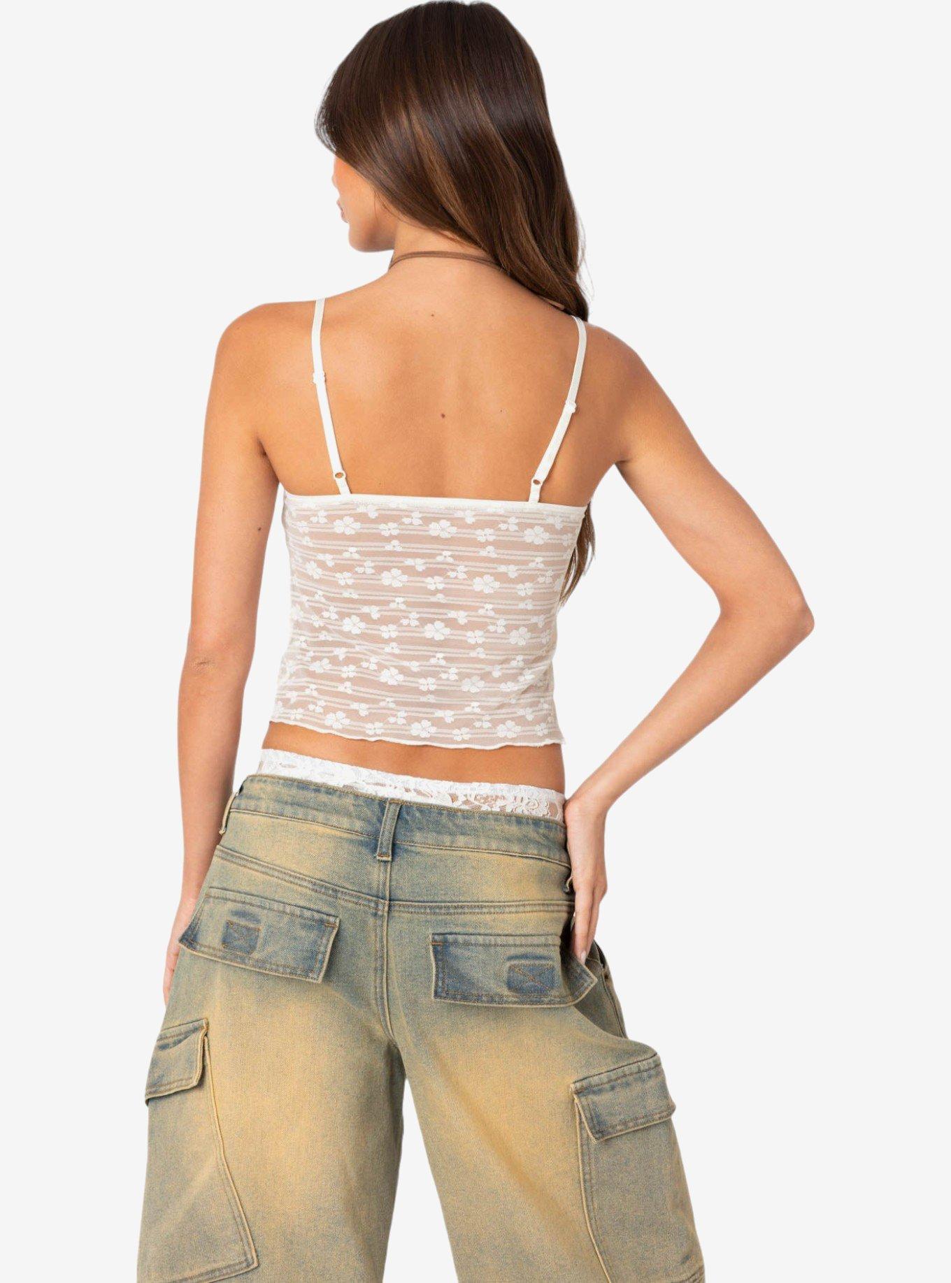 Edikted Layered Sheer Lace Tank Top, BRIGHT WHITE, alternate