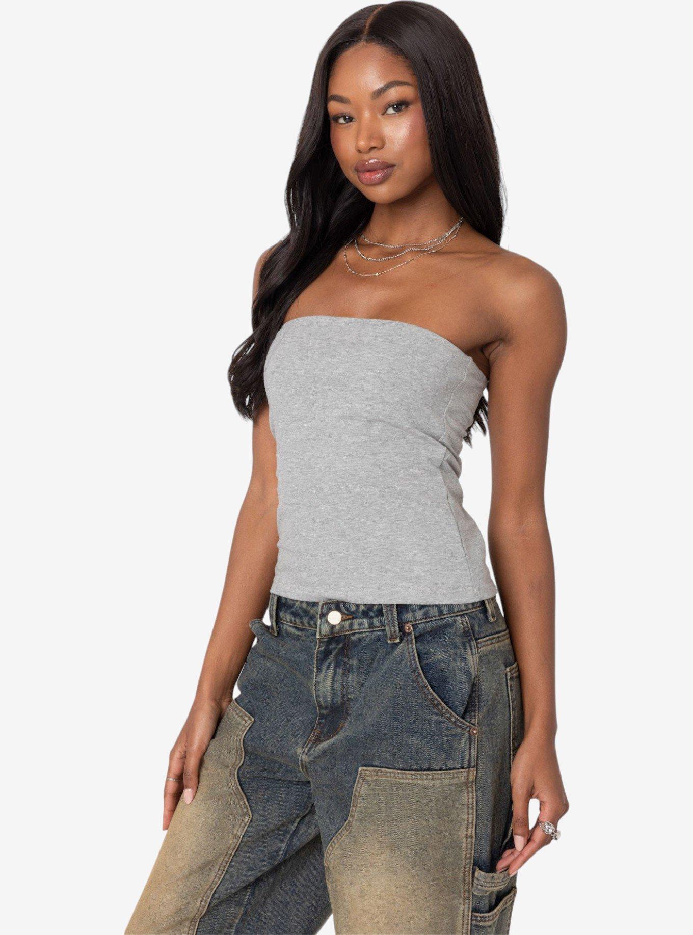 Edikted Built In Bra Tube Top, GREY, alternate
