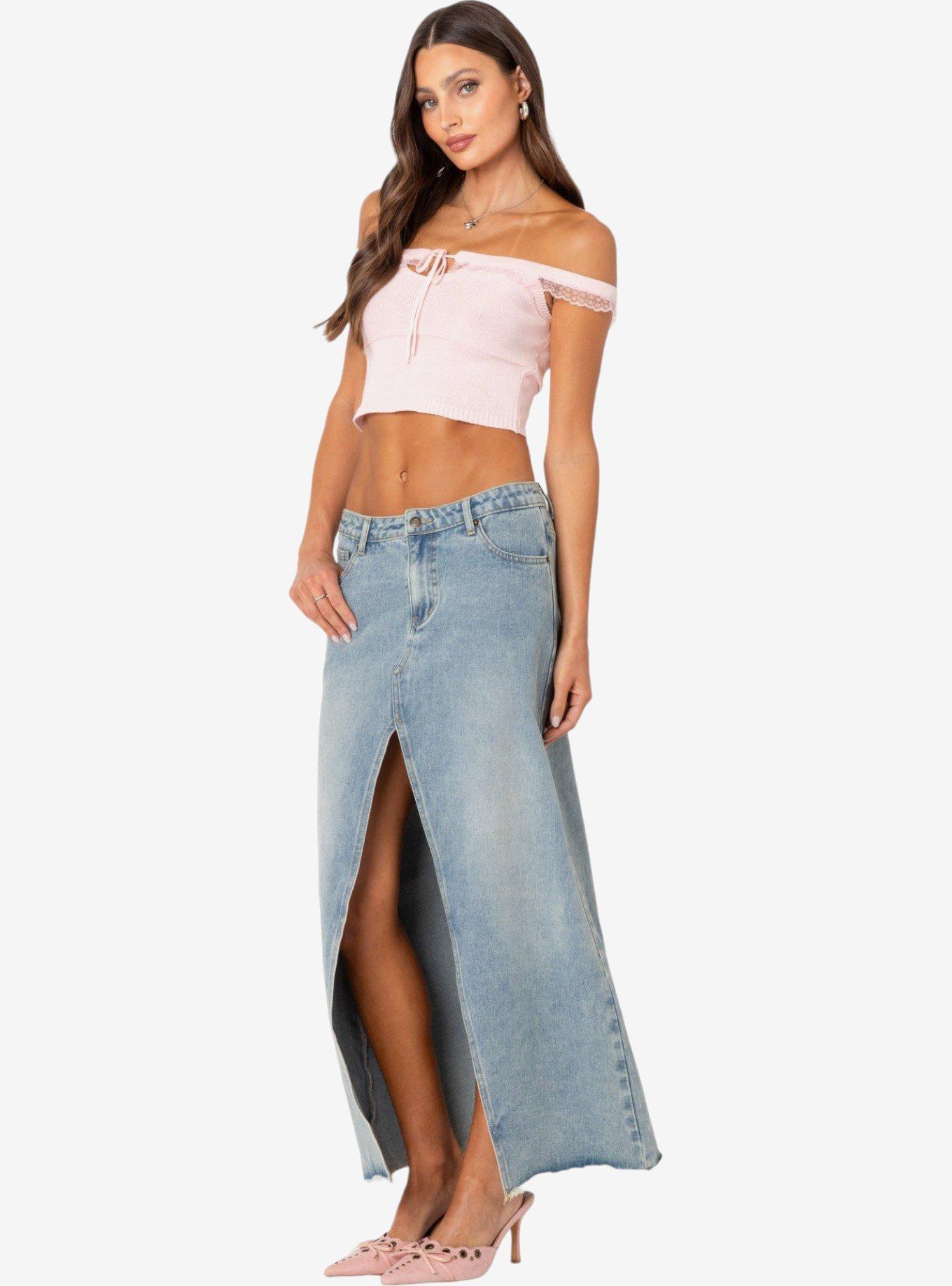 Edikted Off Shoulder Trimmed Knit Top, PINK, alternate