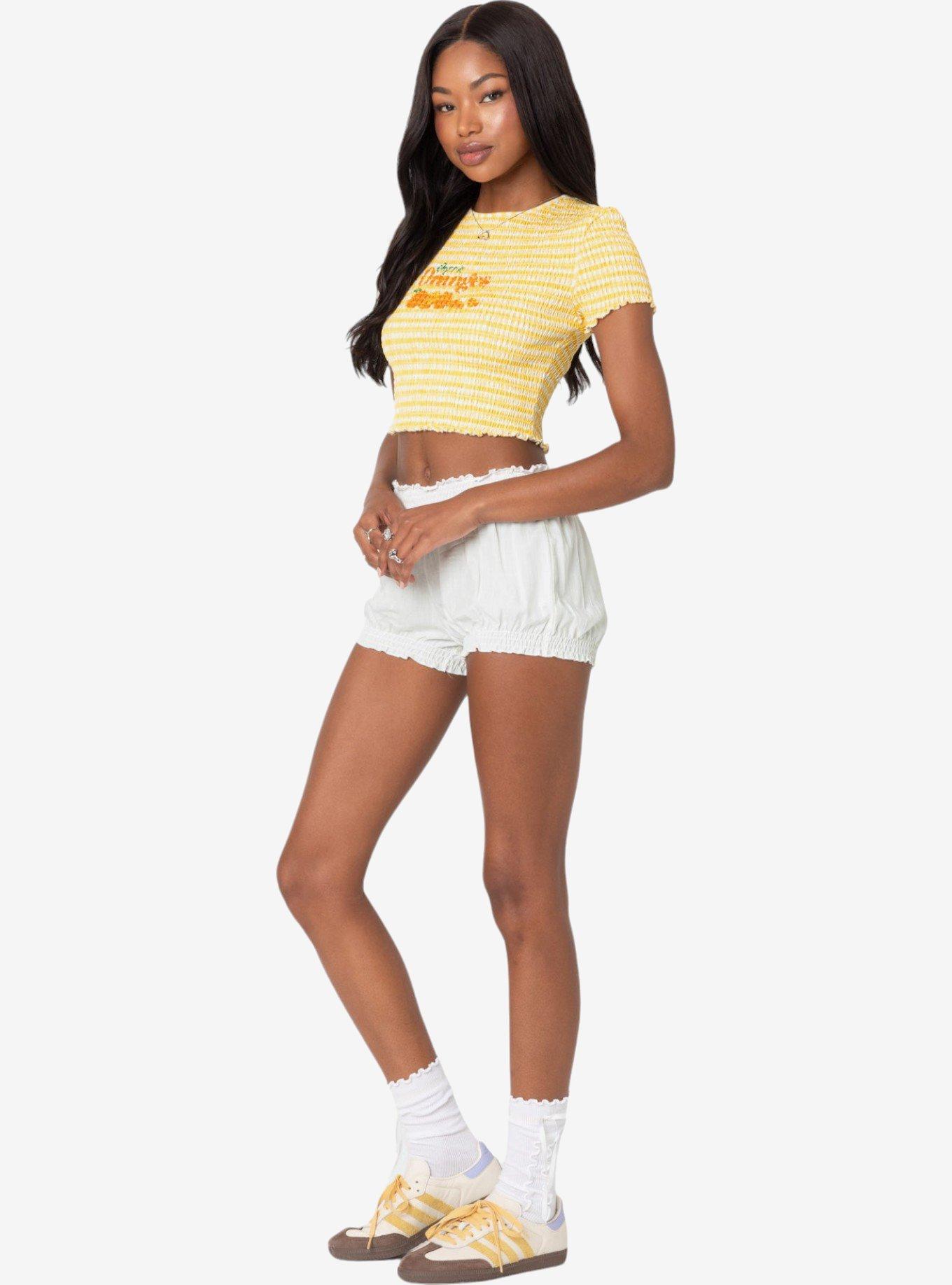 Edikted Orange Smocked Gingham Top, BRIGHT YELLOW, alternate