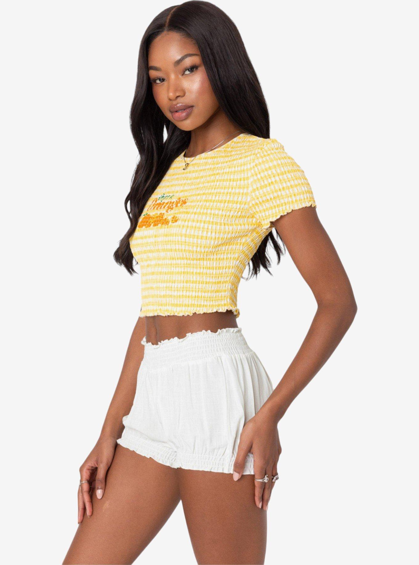 Edikted Orange Smocked Gingham Top, BRIGHT YELLOW, alternate