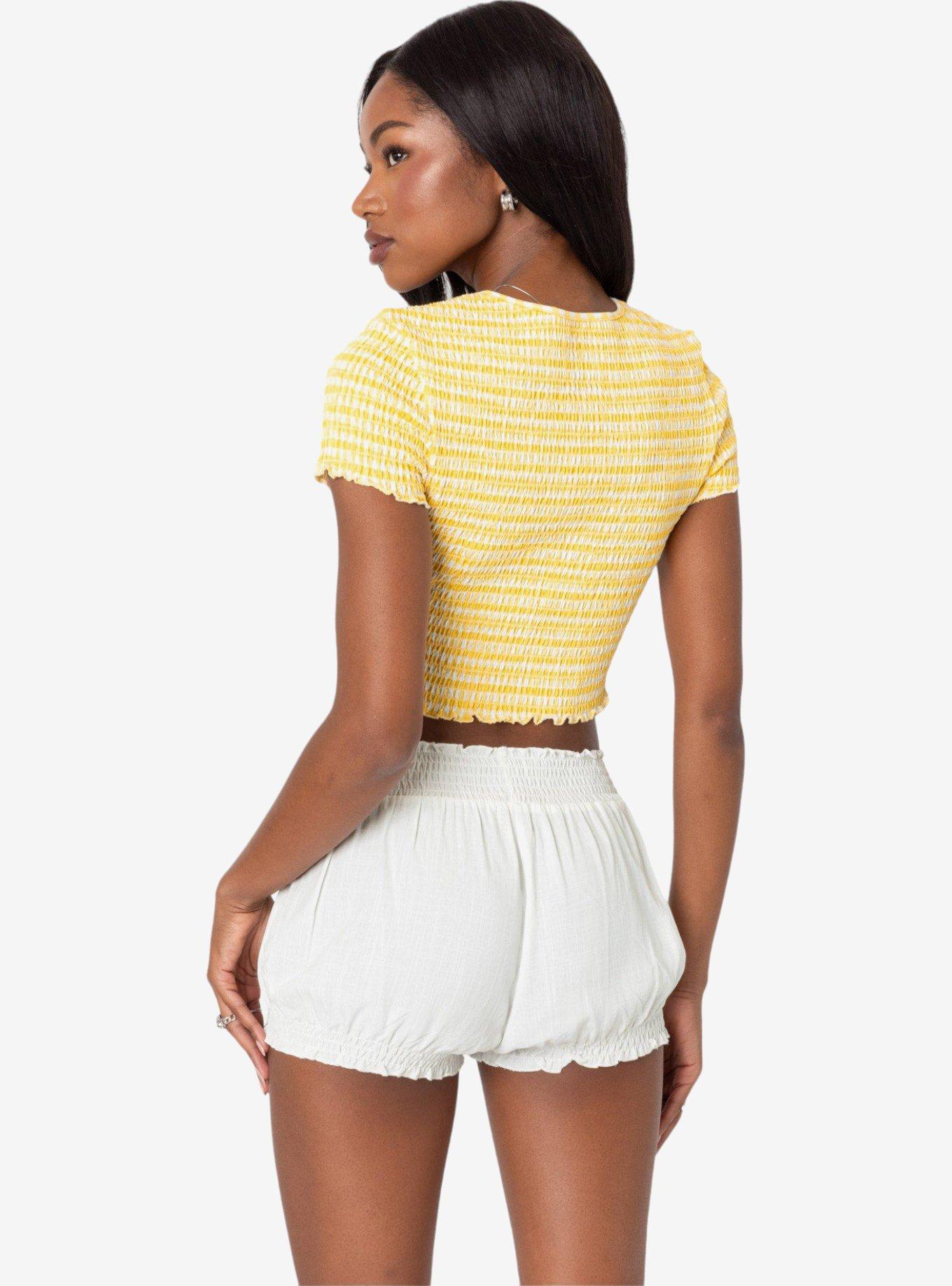 Edikted Orange Smocked Gingham Top, BRIGHT YELLOW, alternate