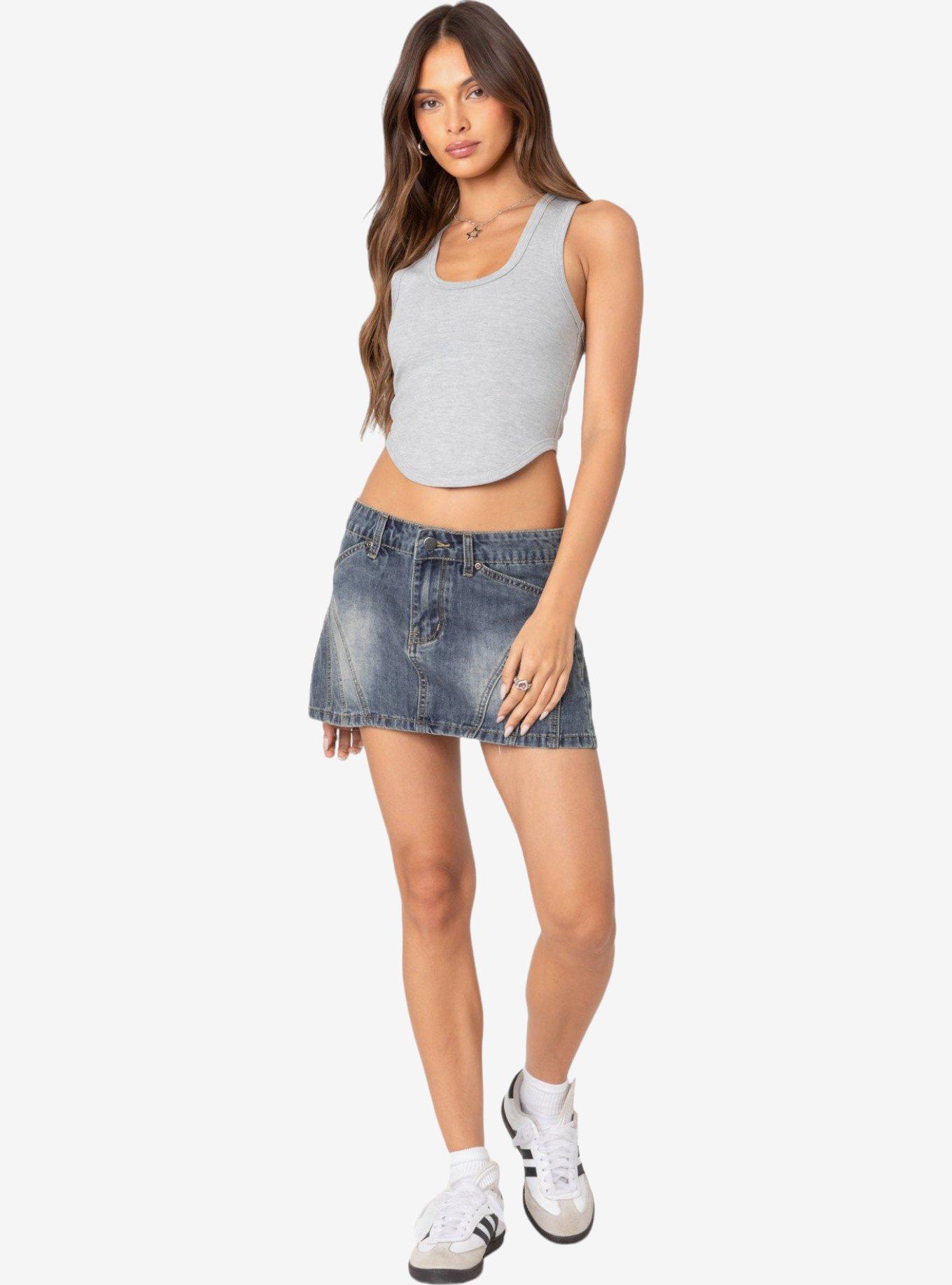 Edikted Dipped Racer Back Tank Top, GREY, alternate