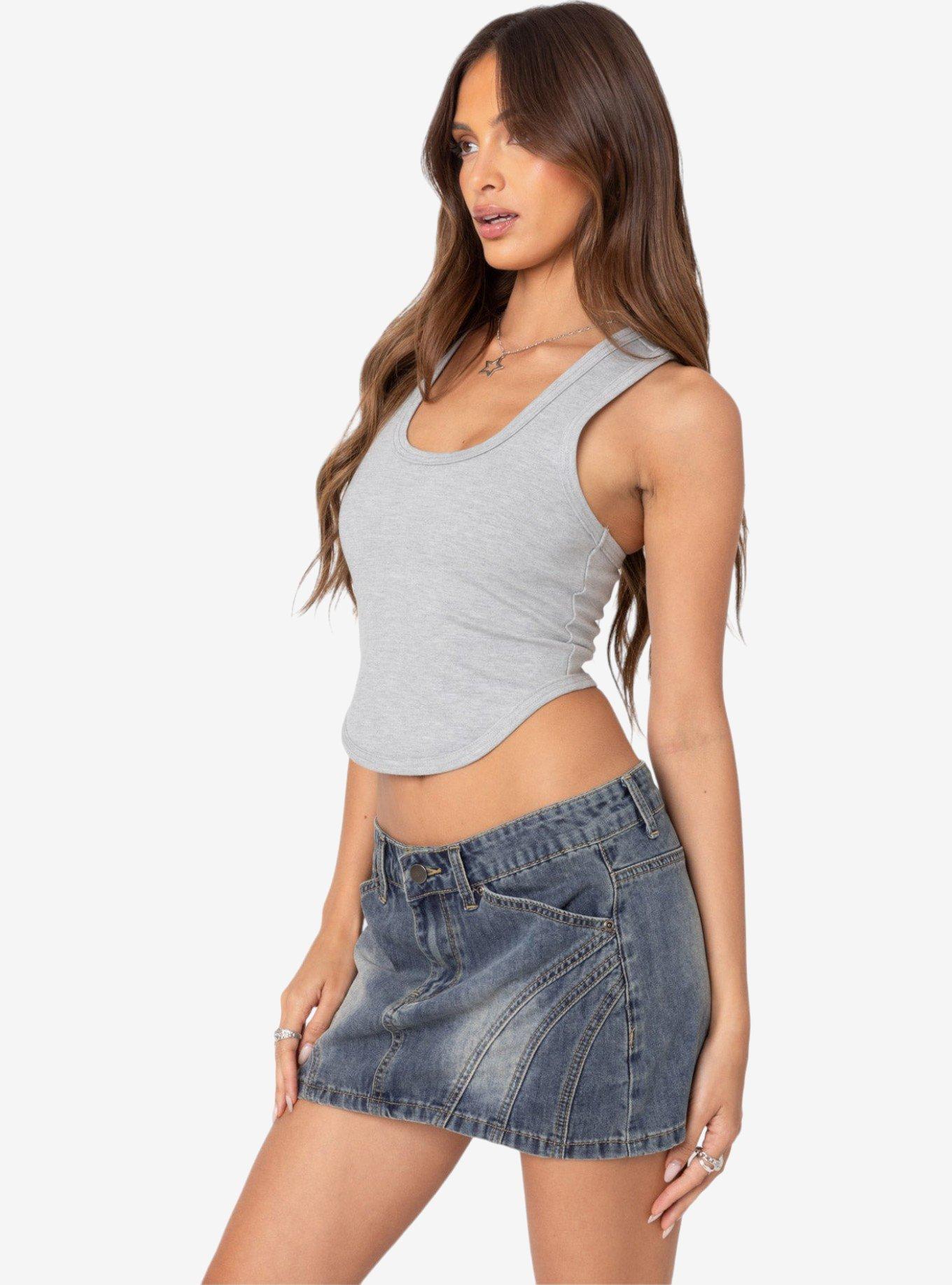 Edikted Dipped Racer Back Tank Top, GREY, alternate