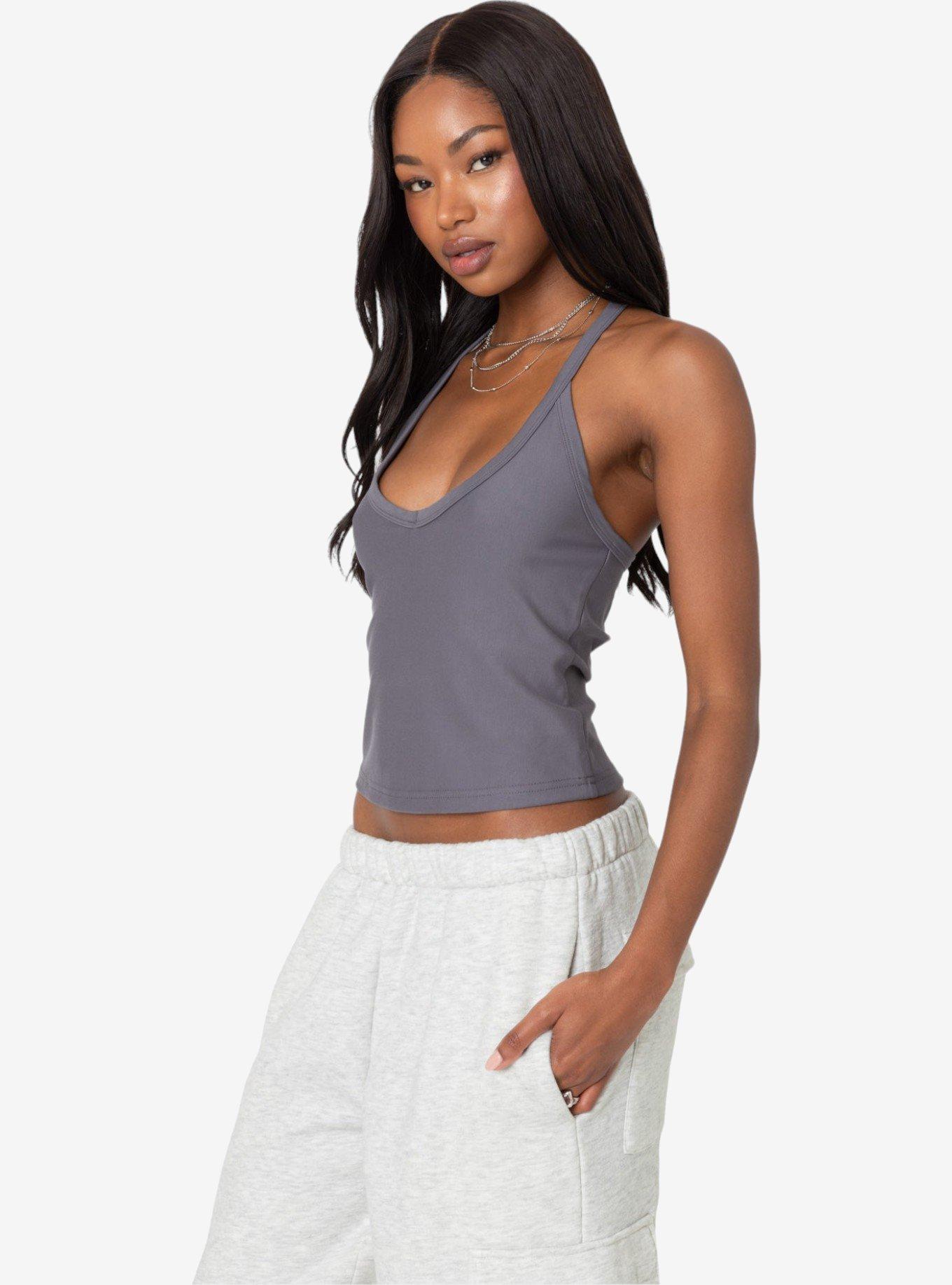 Edikted Racer Back Halter Top, GREY, alternate