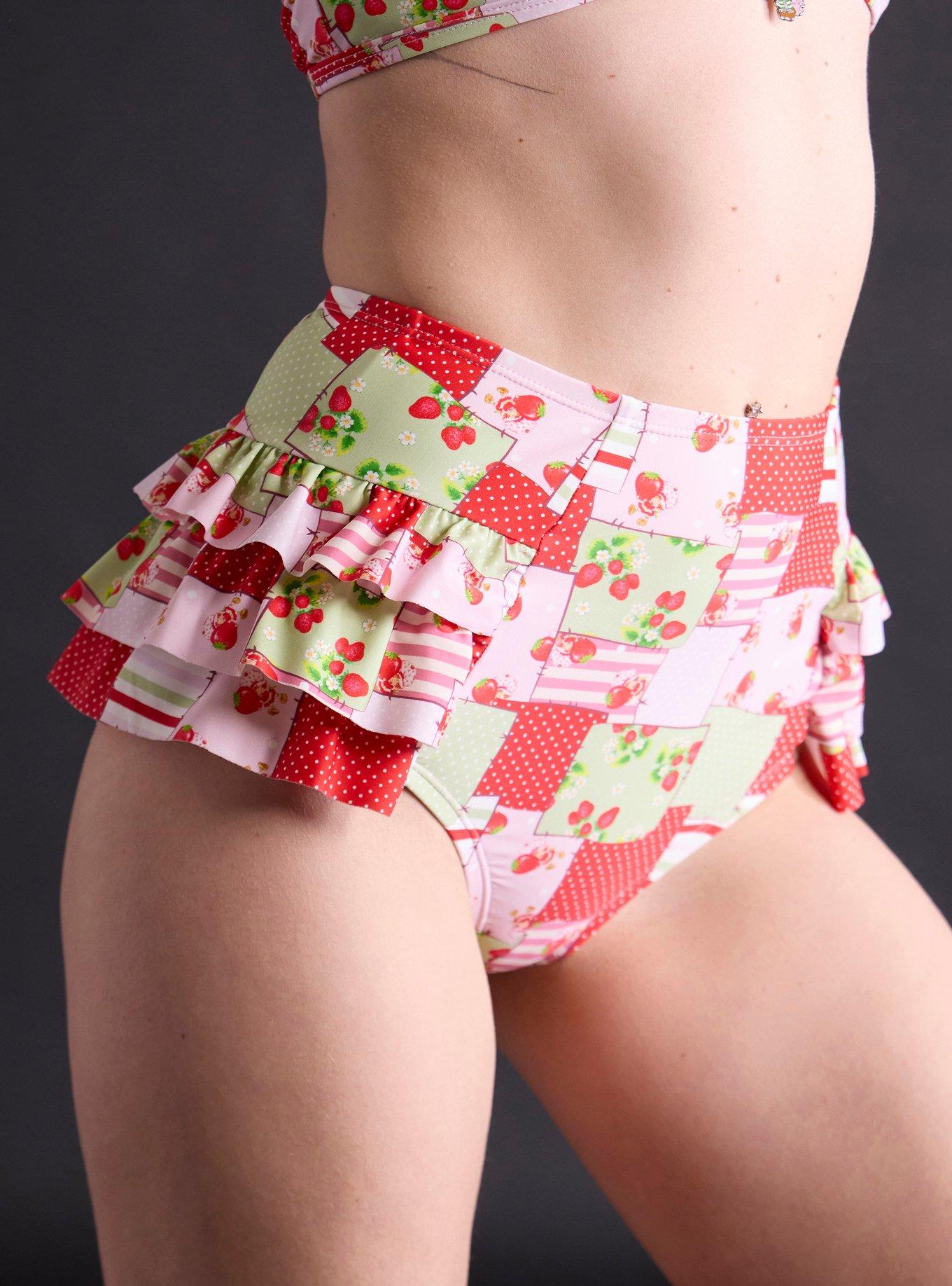 Strawberry Shortcake Patchwork High-Waisted Swim Bottoms, , hi-res