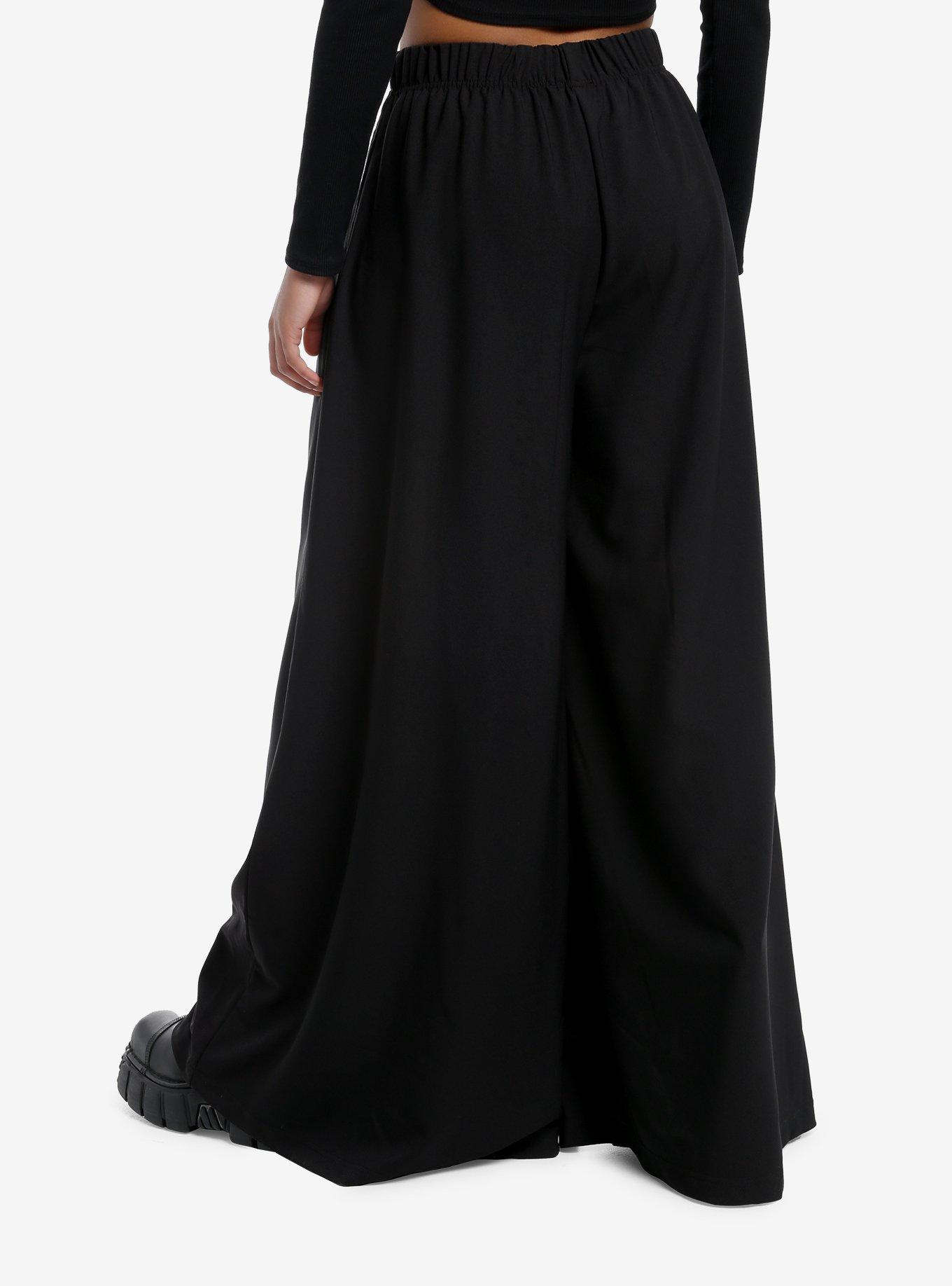 Black Lace Panel Wide Leg Pants, , hi-res